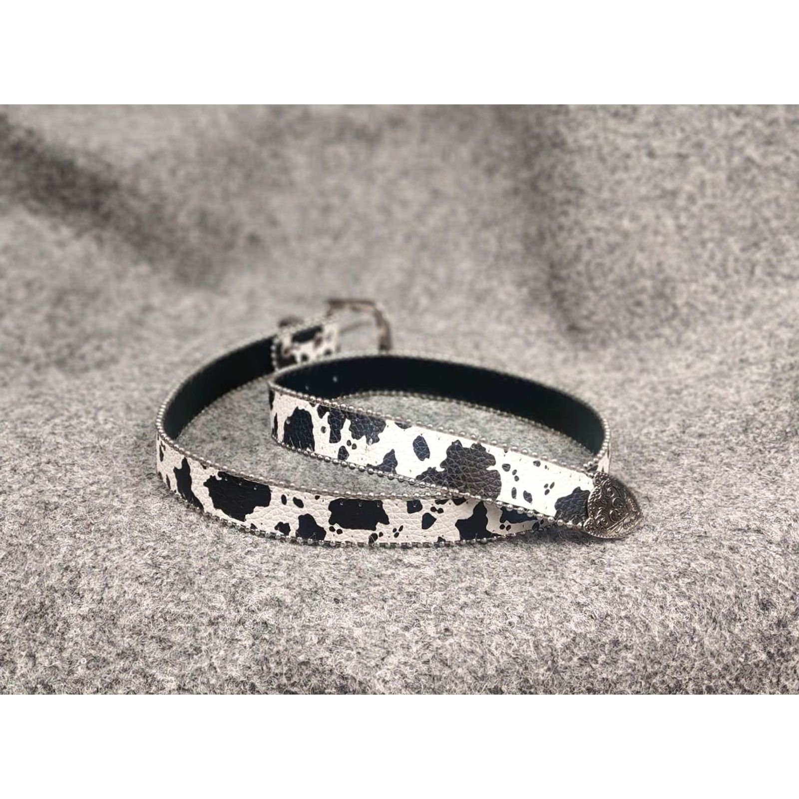 Logo 7 VINTAGE Hysteric Japan style Y2K Metal Logo Black Cow Print Leather Belt Women One Size Adjustable Studded Pattern Animal Print 90s Logo Vintage Belt Size ONE SIZE - 5 Thumbnail