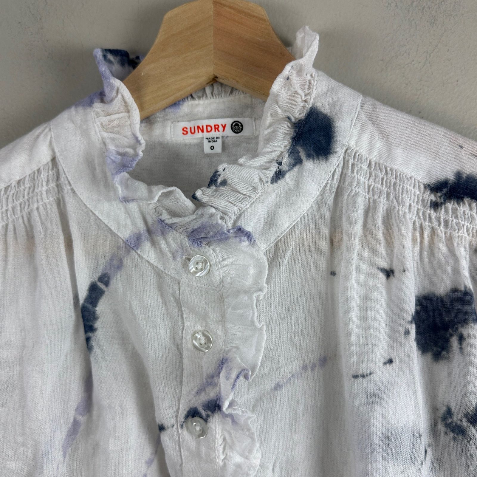 Sundry Sundry Tie Dye Ruffle Button Popover Top Shirt Blouse 0 XS Size XS / US 0-2 / IT 36-38 - 4 Thumbnail
