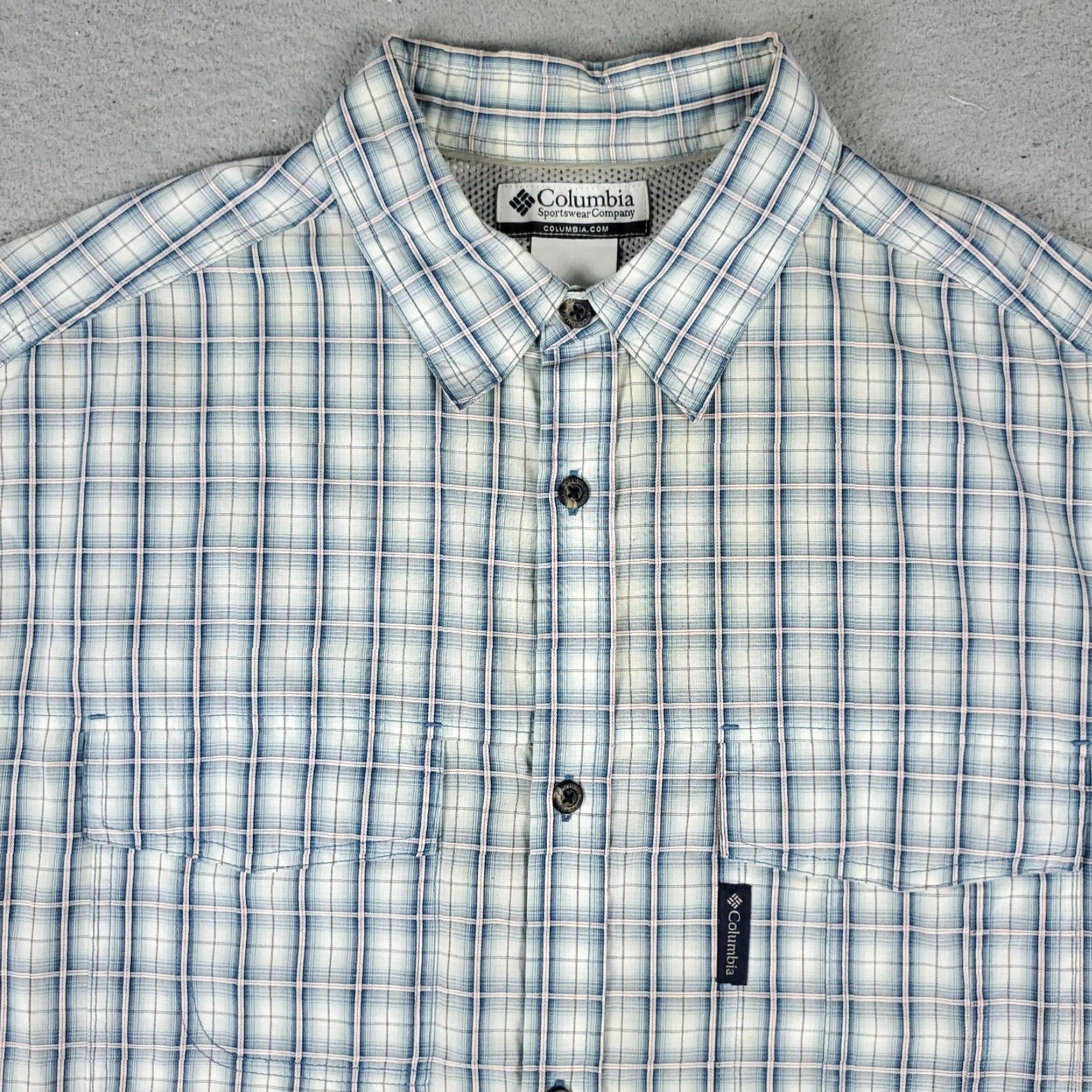 Vintage Columbia Shirt Mens XLT Blue Plaid Button Up Short Sleeve Stained Size US XL / EU 56 / 4 - 2 Thumbnail