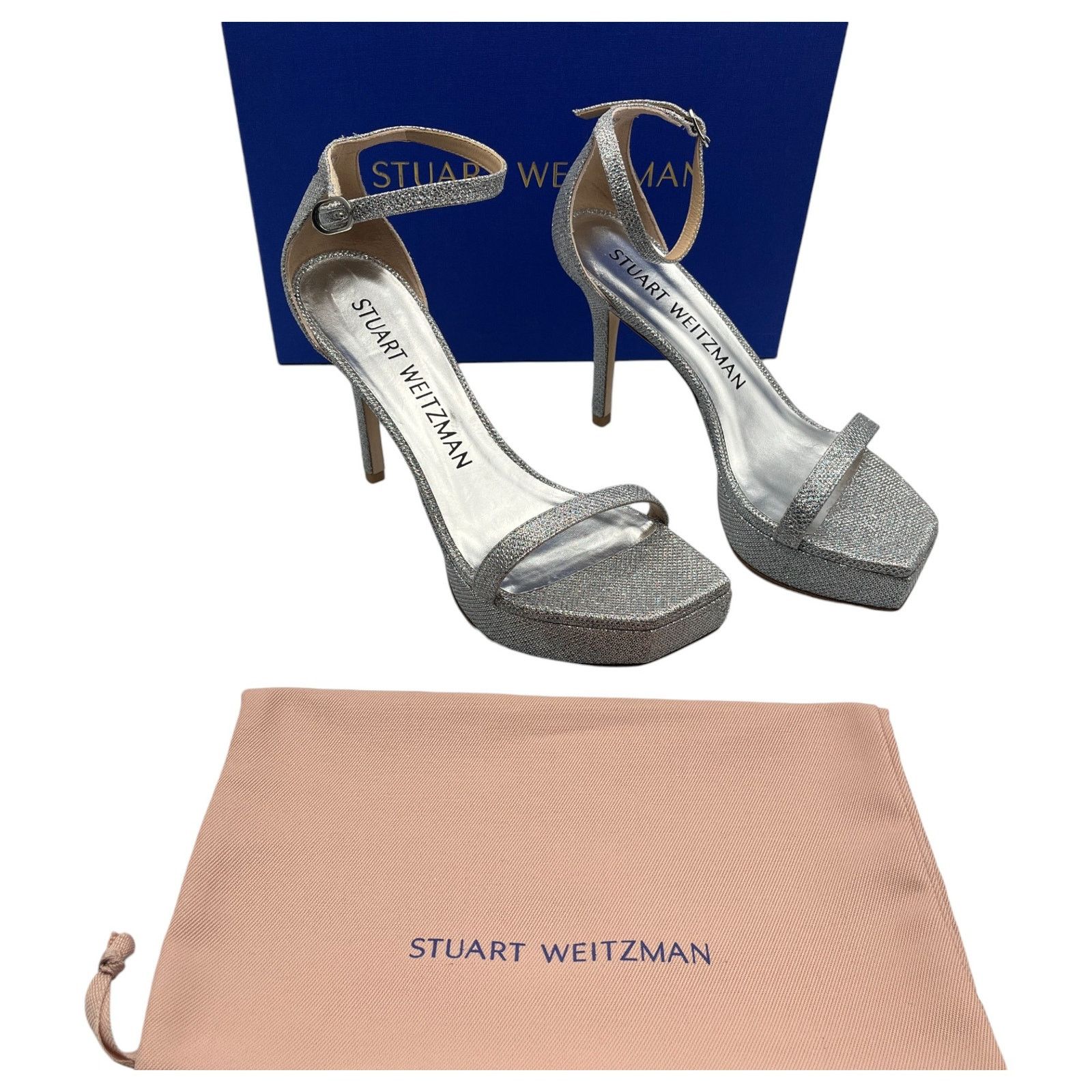 Stuart Weitzman Nudist Party 95 Platform Heel Shoes Sandals 8.5B in Silver, Women's
