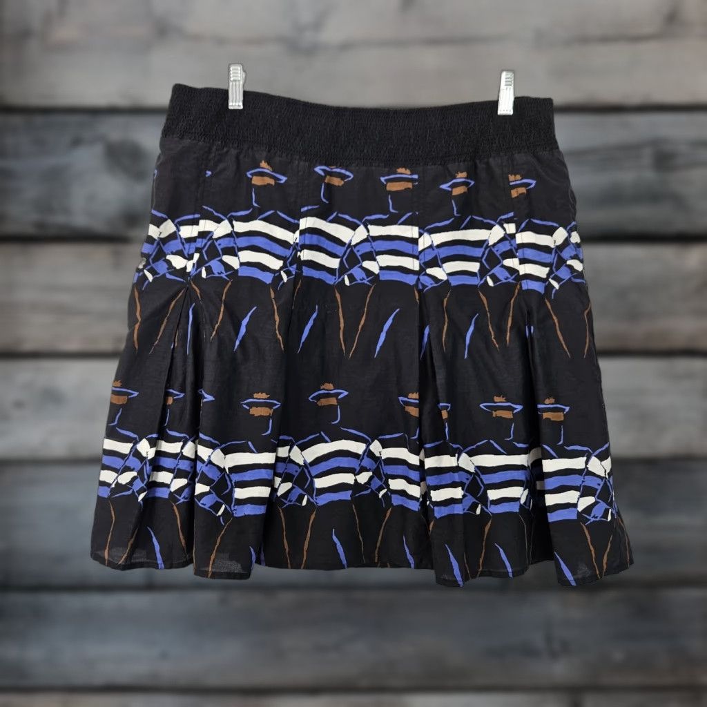 NIC+ZOE Nic+Zoe Skirt Womens Medium Black Blue Smocked Waist Cotton Silk Blend Dressy Short Pleated Size 32" / US 10 / IT 46 - 1 Thumbnail