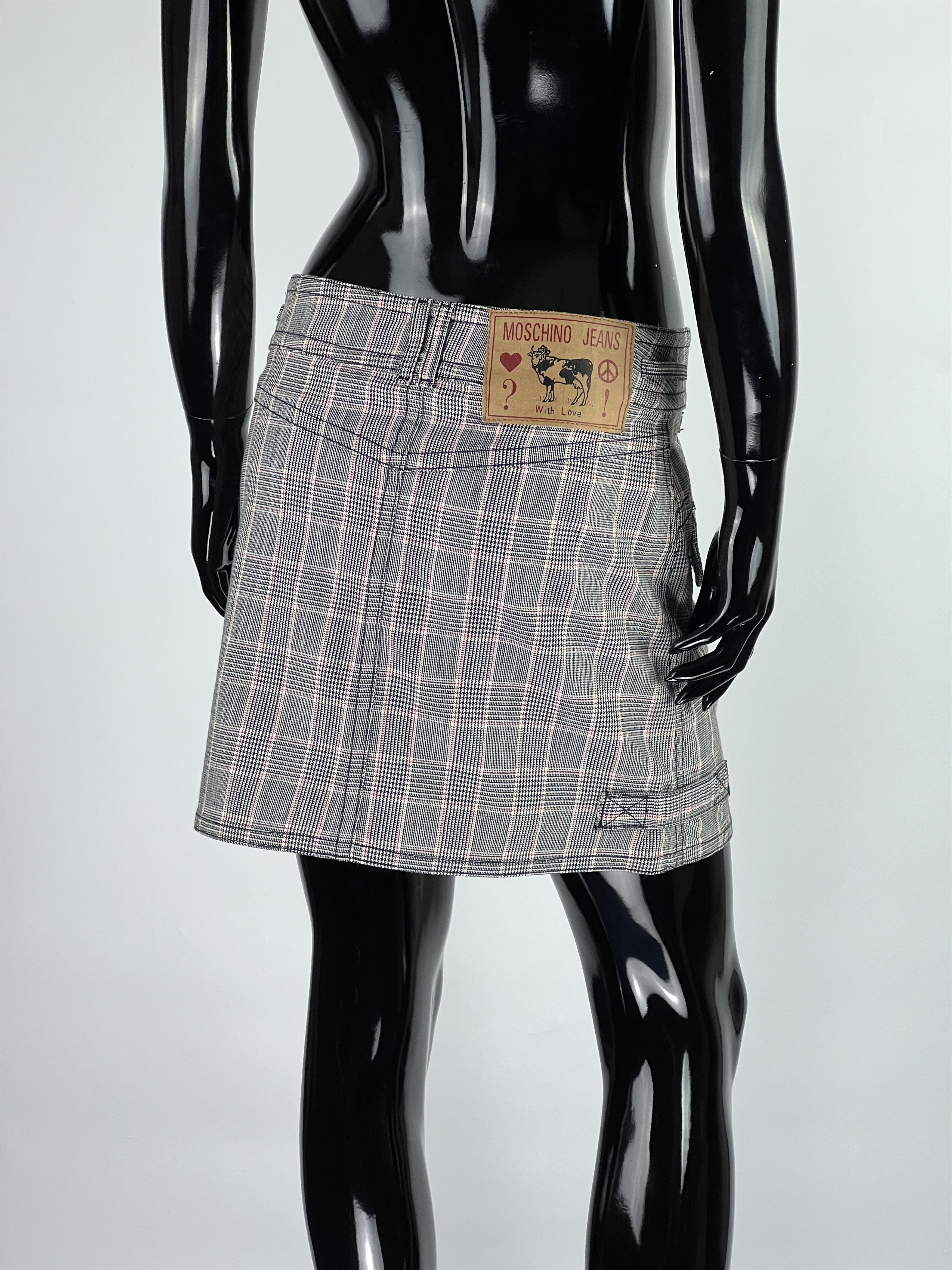 Moschino × Vintage Rare VTG Moschino Jeans Donna Check Mini Skirt US8 IT42 Size 28" / US 6 / IT 42 - 3 Thumbnail