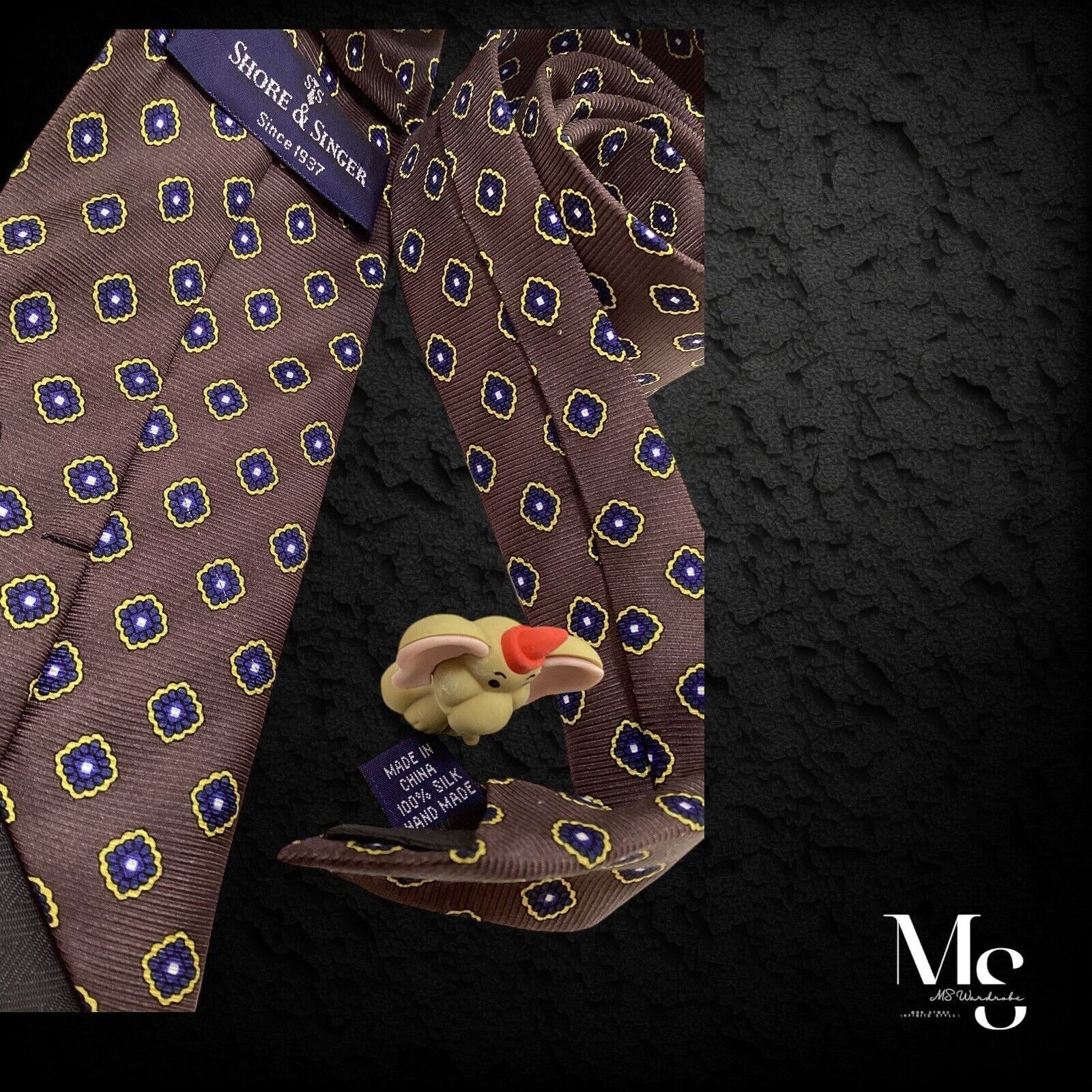 Other SHORE & SINGER Brown Geometric Luxury Silk Tie Hand Made W:3 Size ONE SIZE - 4 Thumbnail