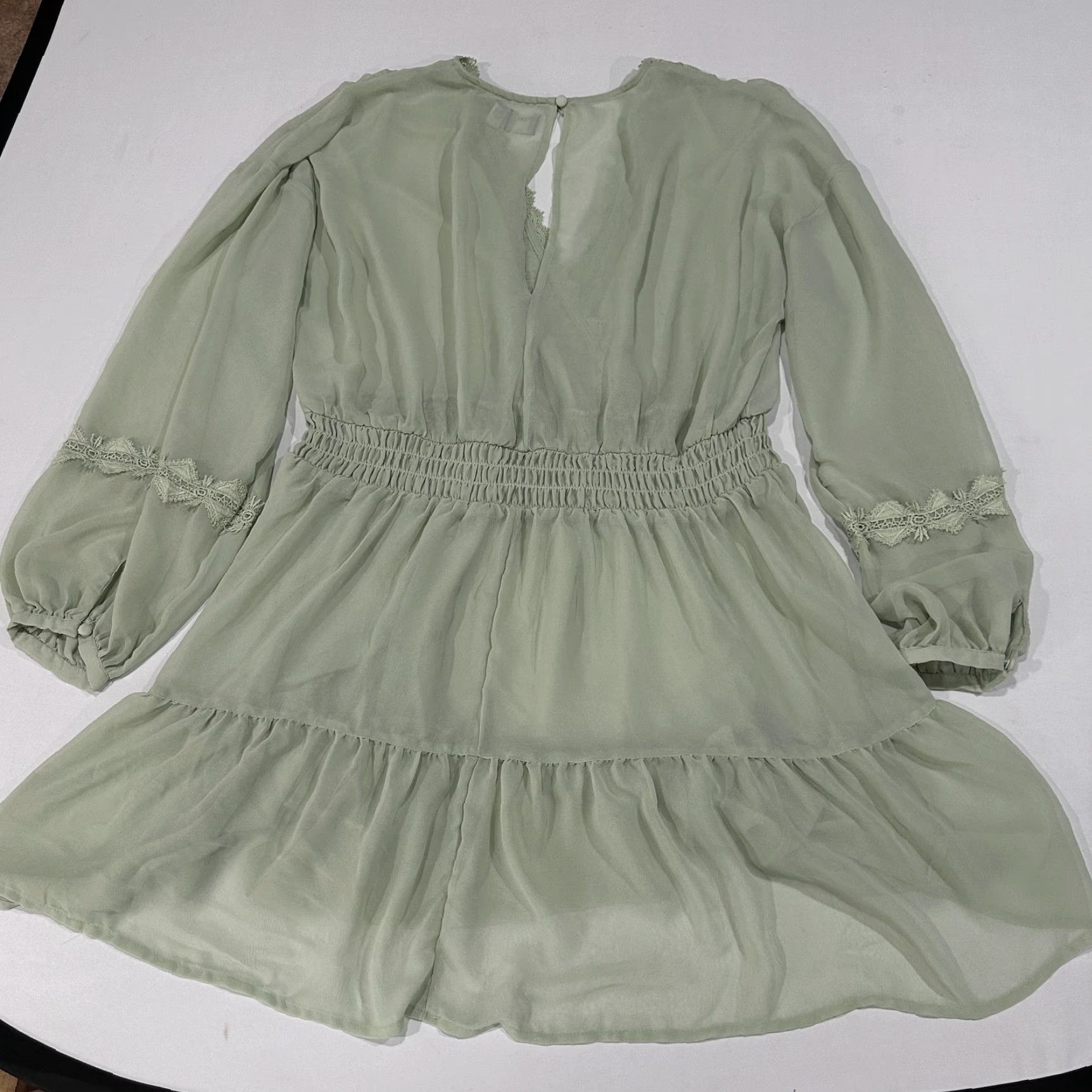 Asos ASOS Dress Plus 18 Green Sheer Chiffon V Neck Smocked Tiered Coquette UNLINED Dress Size XXL / US 16-18 / IT 52-54 - 6 Thumbnail