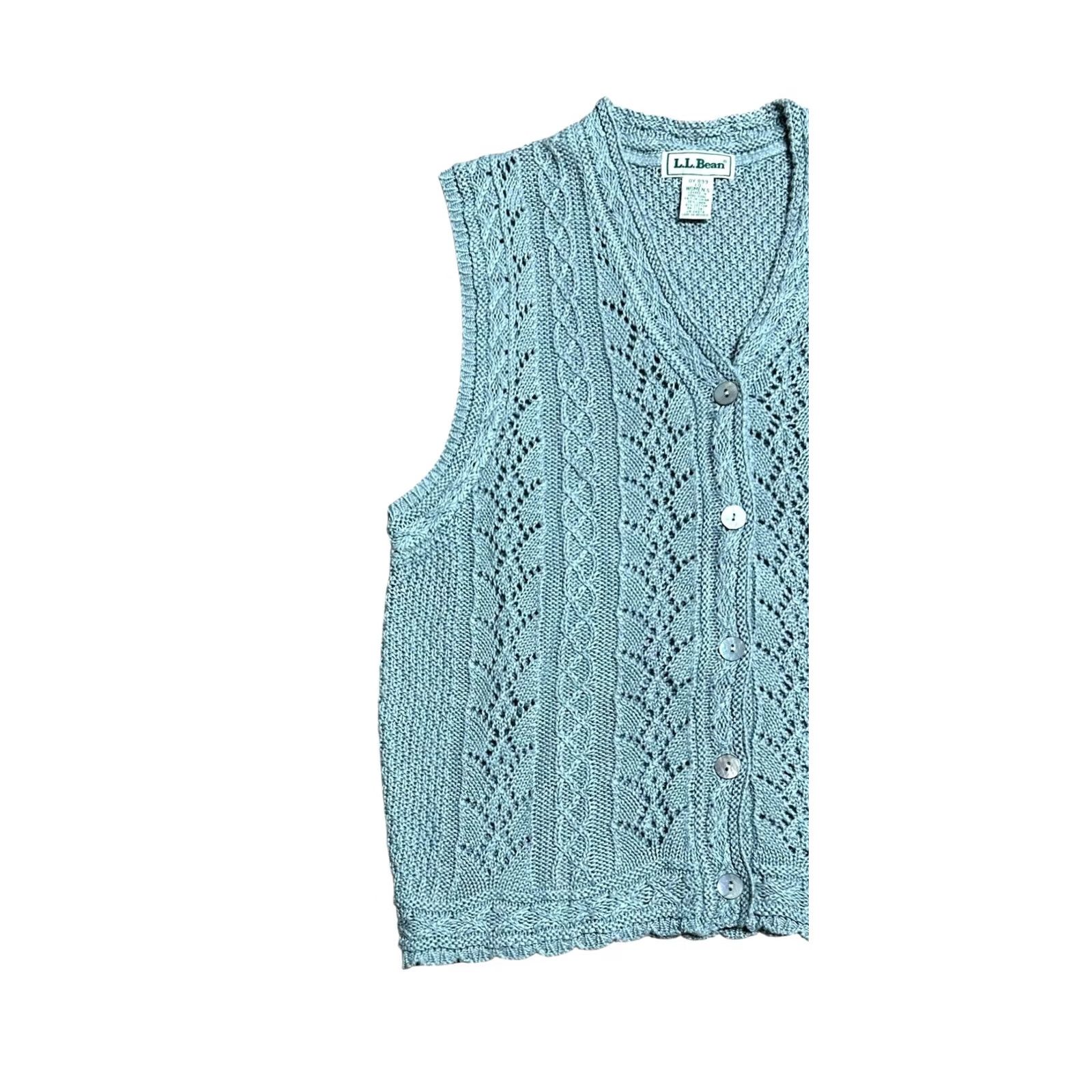 Vintage VINTAGE L.L.Bean Women's Crocheted Vest Blue Knit Bohemian Sz Large 90's Y2K Sleeveless V-Neck Regular Knit Style Size L / US 10 / IT 46 - 2 Thumbnail