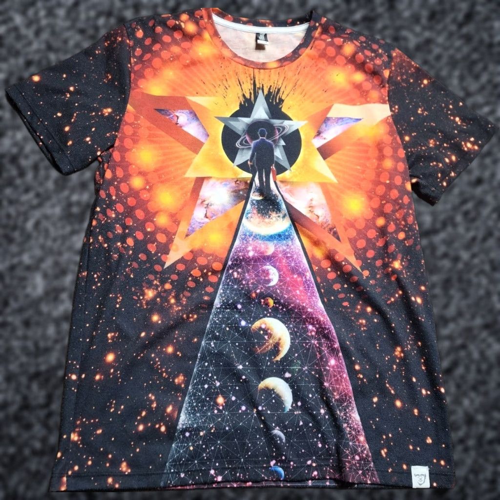 Gloverall Imaginary Foundation Mens T-Shirt Space Stars All Over Print AOP Crew Neck Black M Short Sleeve Graphic 90s? Size US M / EU 48-50 / 2 - 1 Thumbnail