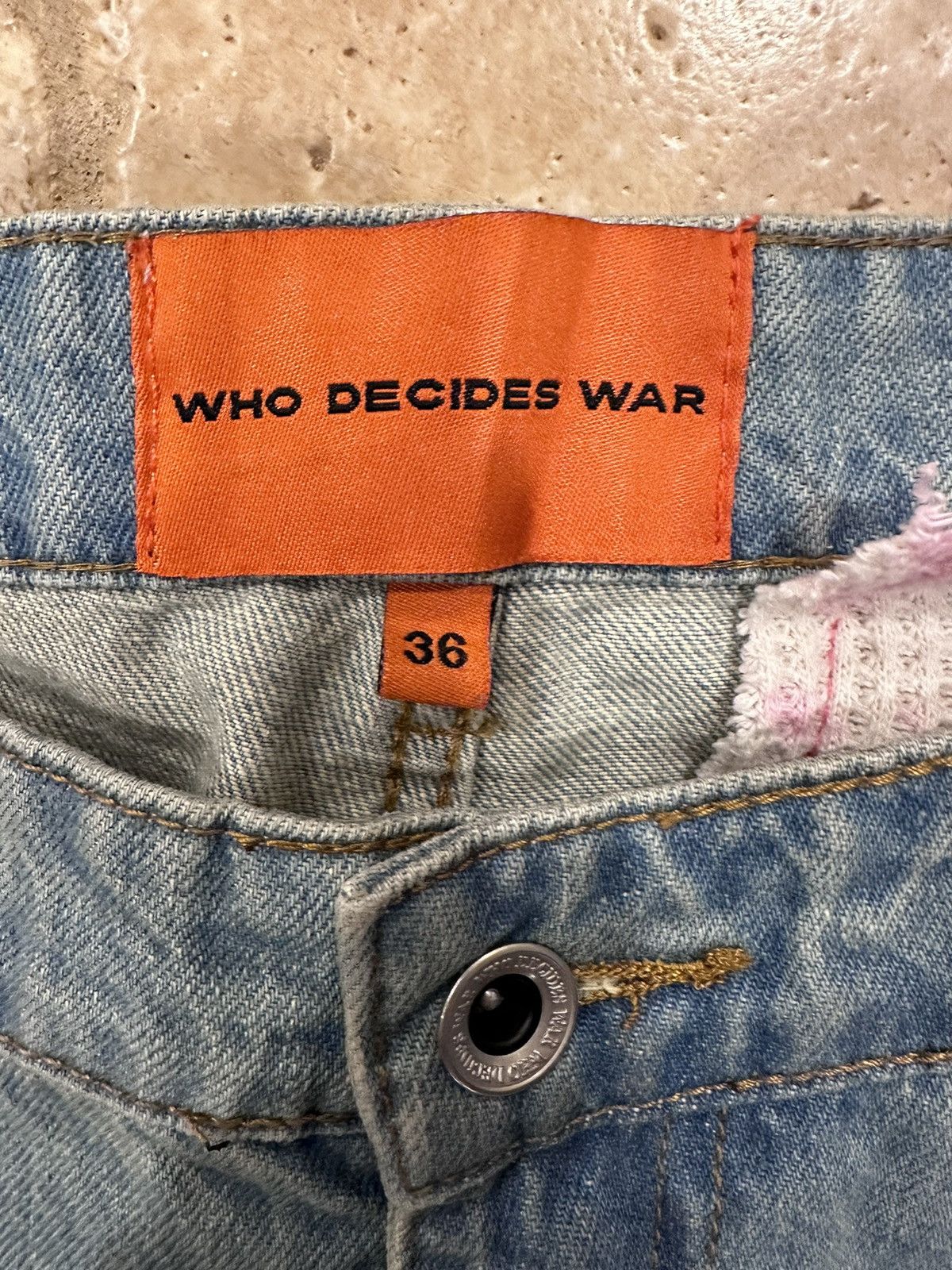 Who Decides War WDW Pink Flamingo Patch Fusion Denim Jeans
