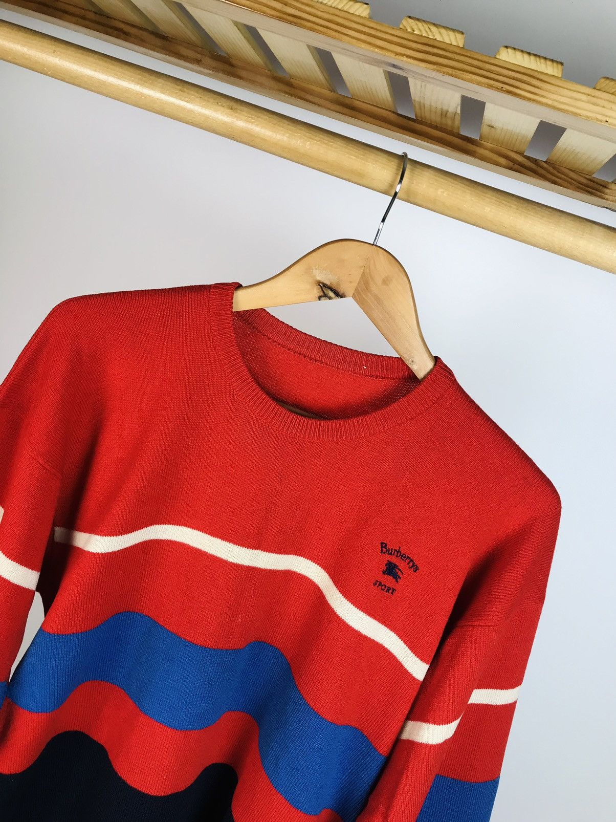 Burberry Burberry Sport Knit Sweater Red Navy Blue Border Ladies Size M / US 6-8 / IT 42-44 - 2 Thumbnail