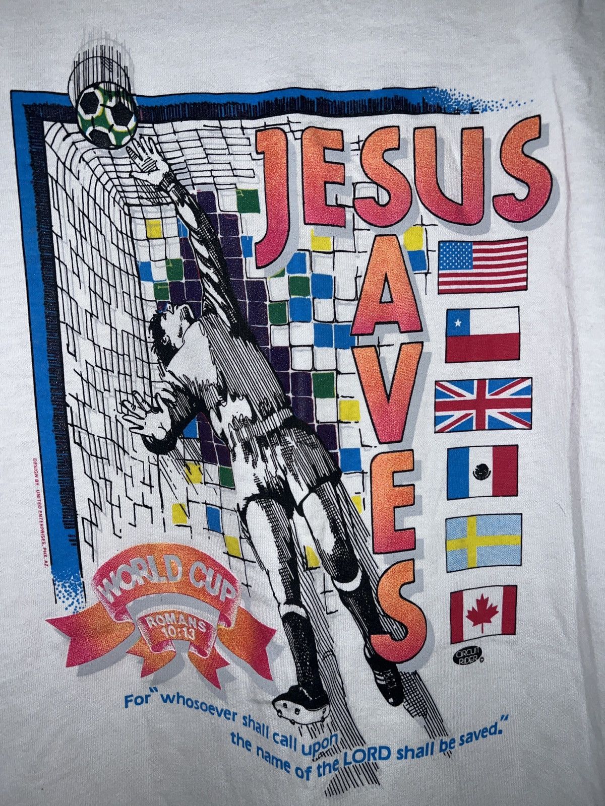 Tultex RARE WORLD CUP JESUS SAVES VINTAGE T-shirt Size US L / EU 52-54 / 3 - 3 Thumbnail