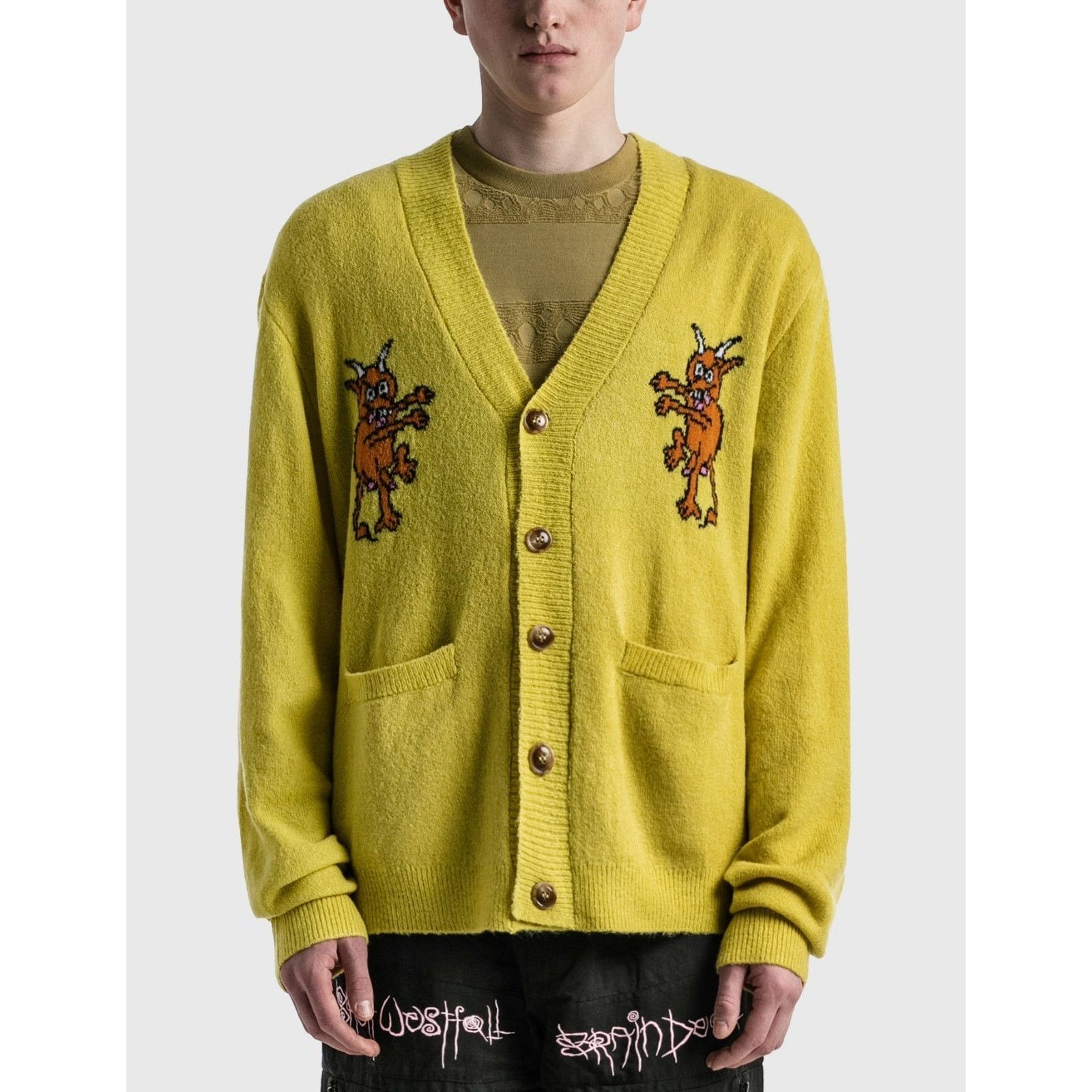 Brain Dead Brain Dead Devils Wool Blend Knit Sweater Cardigan Gold XS Size US XS / EU 42 / 0 - 2 Thumbnail