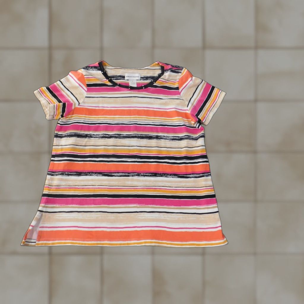 Vintage Alfred Dunner Blouse Shirt M Pink Striped Cotton Spandex Round Neck Casual Women Regular Vintage: No Size M / US 6-8 / IT 42-44 - 1 Thumbnail