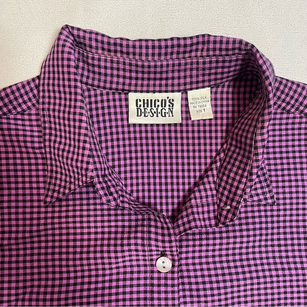 Chicos Chico's Design Silk Purple Plaid 3/5 Sleeve Shirt Size 1 US Size M / US 6-8 / IT 42-44 - 7 Thumbnail