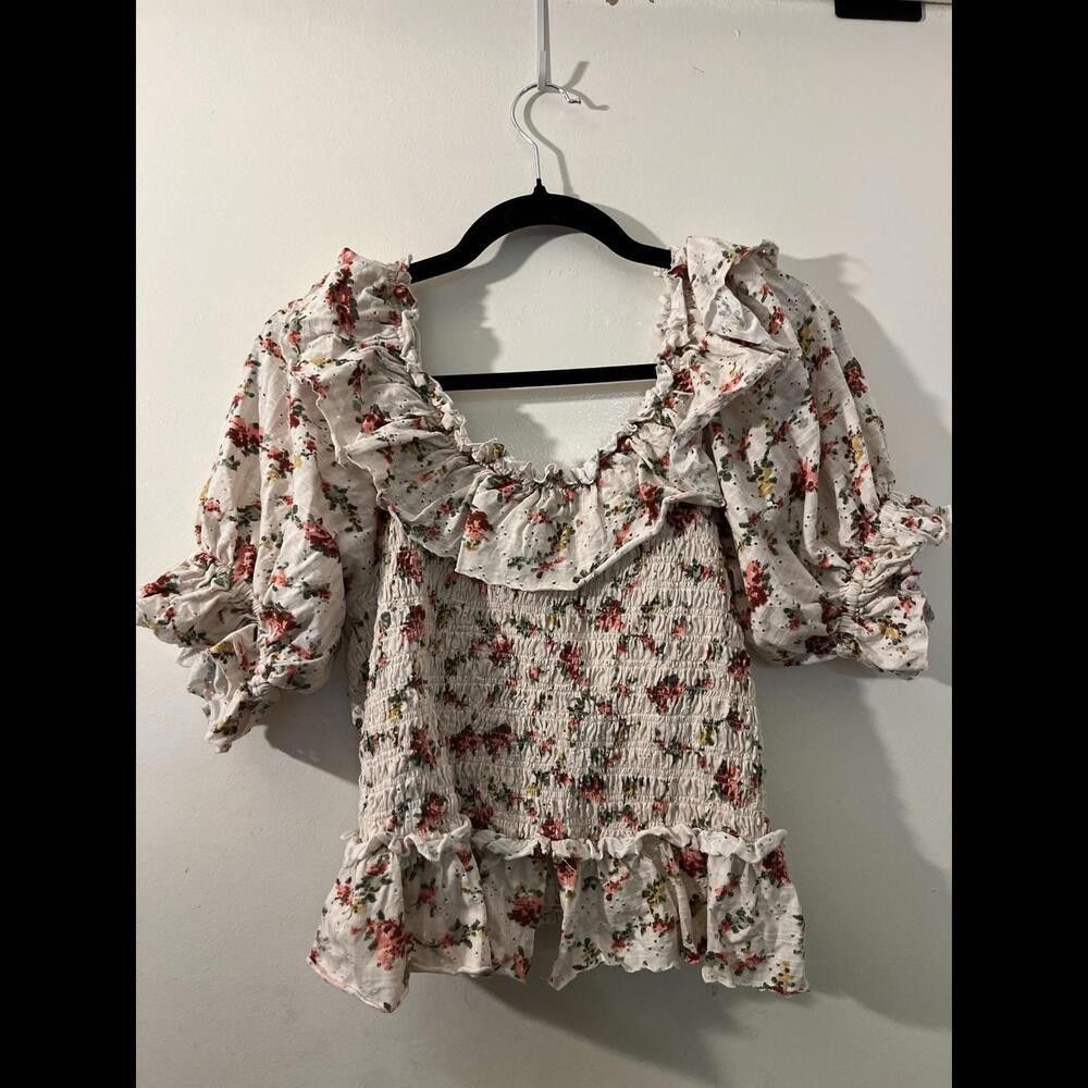 Free People Free People Womens Floral Smocked Ruffle Top - Size Medium Size M / US 6-8 / IT 42-44 - 2 Thumbnail
