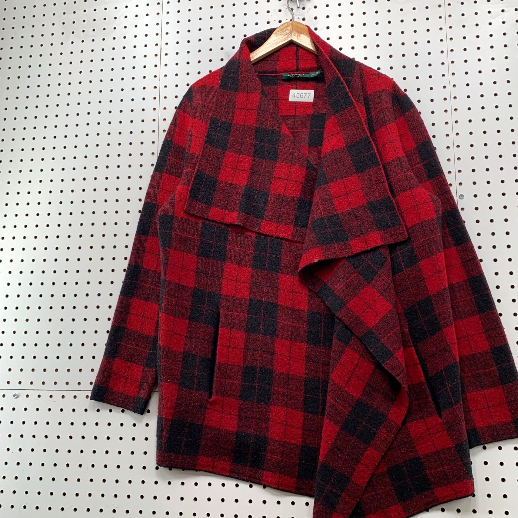 Ralph Lauren Lauren Ralph Lauren Wool Cardigan Shawl Womens XL Open Buffalo Plaid Red Black Cardigan Women XL Red Buffalo Plaid Knit Wool Open Casual 90s? Size XL / US 12-14 / IT 48-50 - 3 Thumbnail
