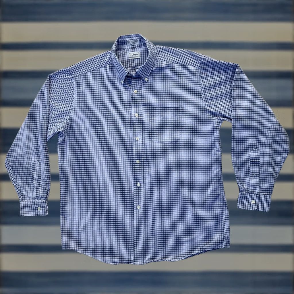 Vintage L.L. Bean Shirt Mens Large Blue Check Button Down Long Sleeve Cotton Blend Pocket Size US L / EU 52-54 / 3 - 1 Thumbnail