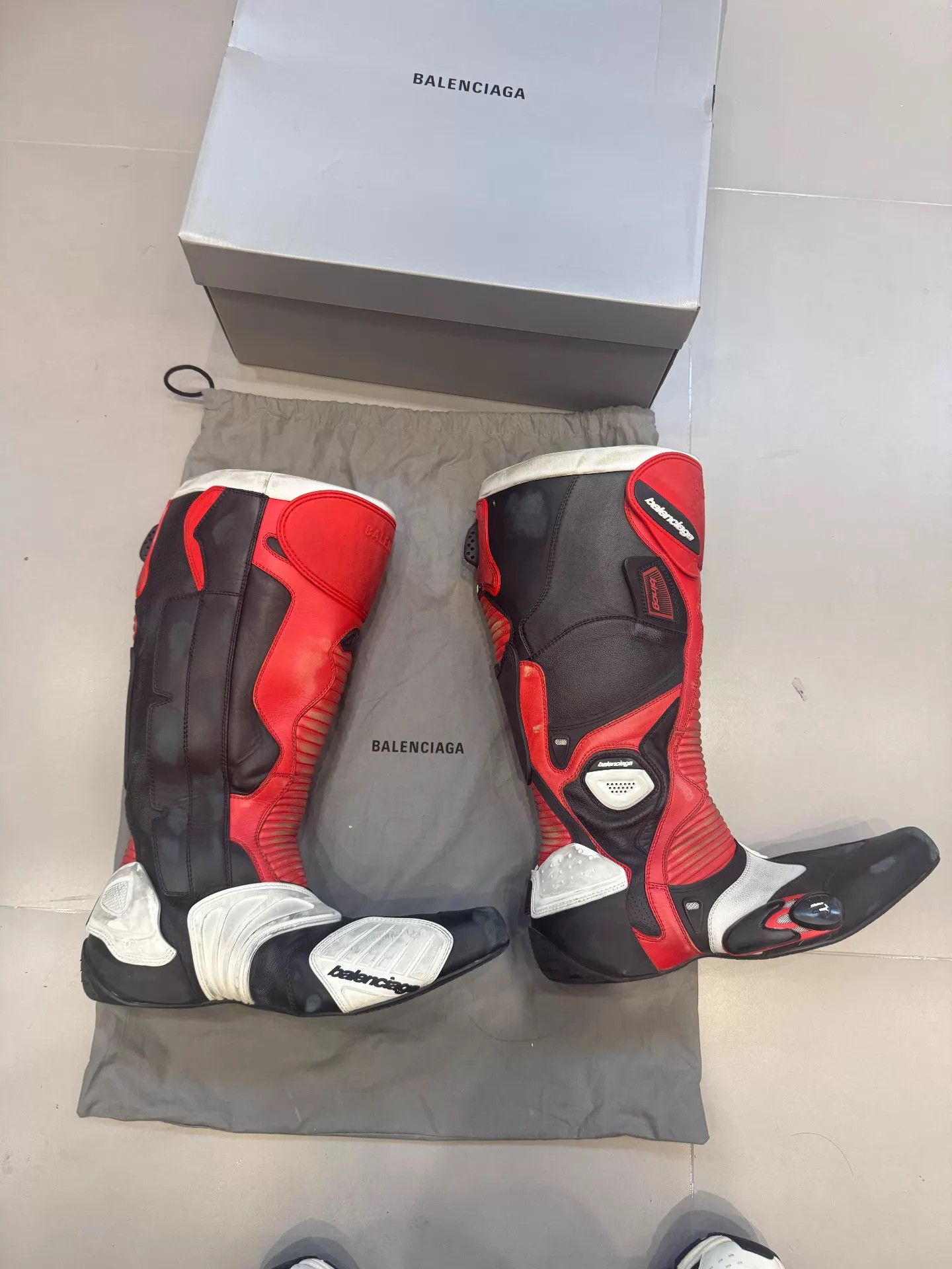 Balenciaga Balenciaga 23AW Biker Boots Black Red Midcalf Leather Size US 9 / EU 42 - 1 Thumbnail