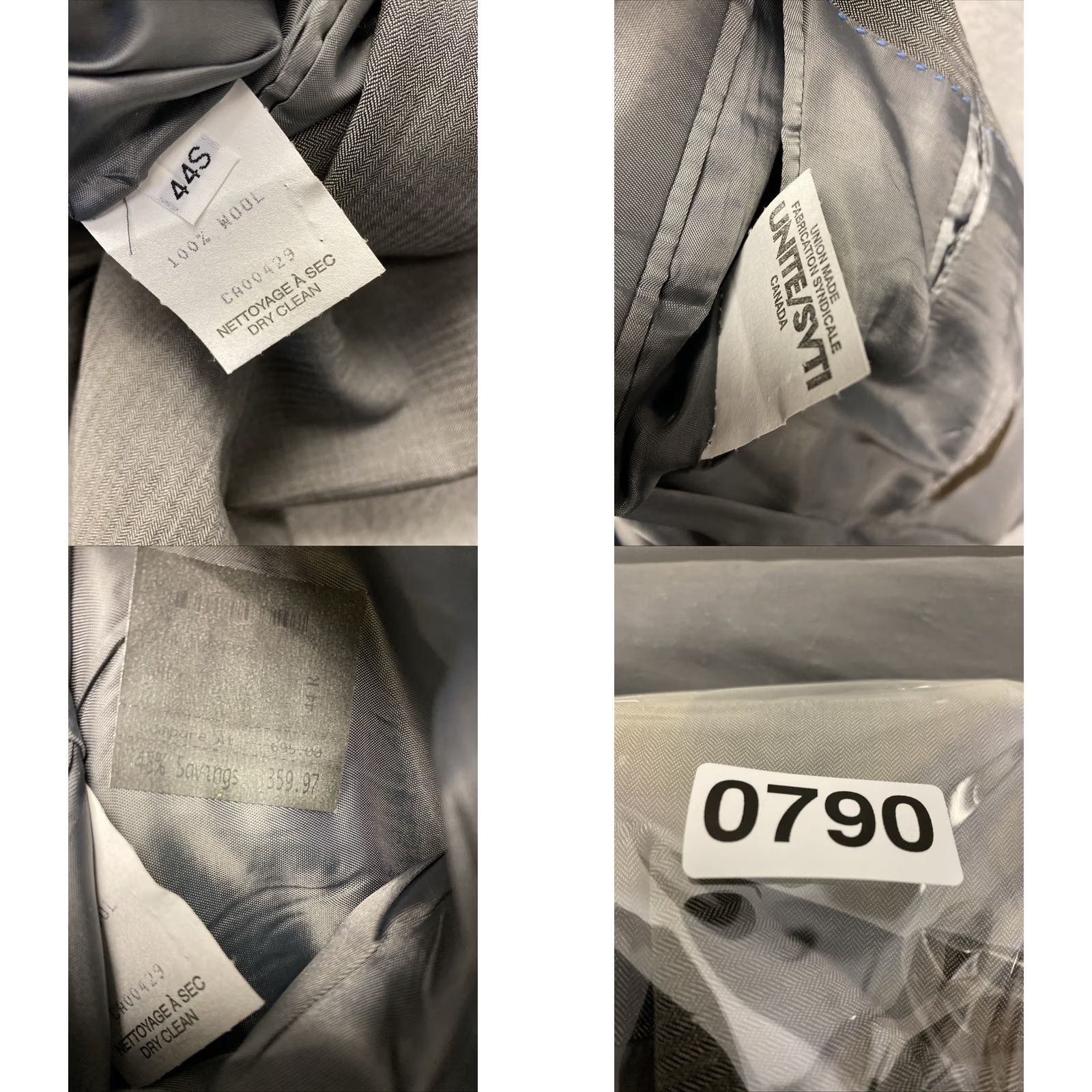 Peter Millar Peter Millar Crown Crafted Blazer Jacket Men’s 44S Gray Herringbone Wool Sport Coat Notch Lapel Two-Button Front Regular Fit Casual Mens Size 44R - 9 Thumbnail