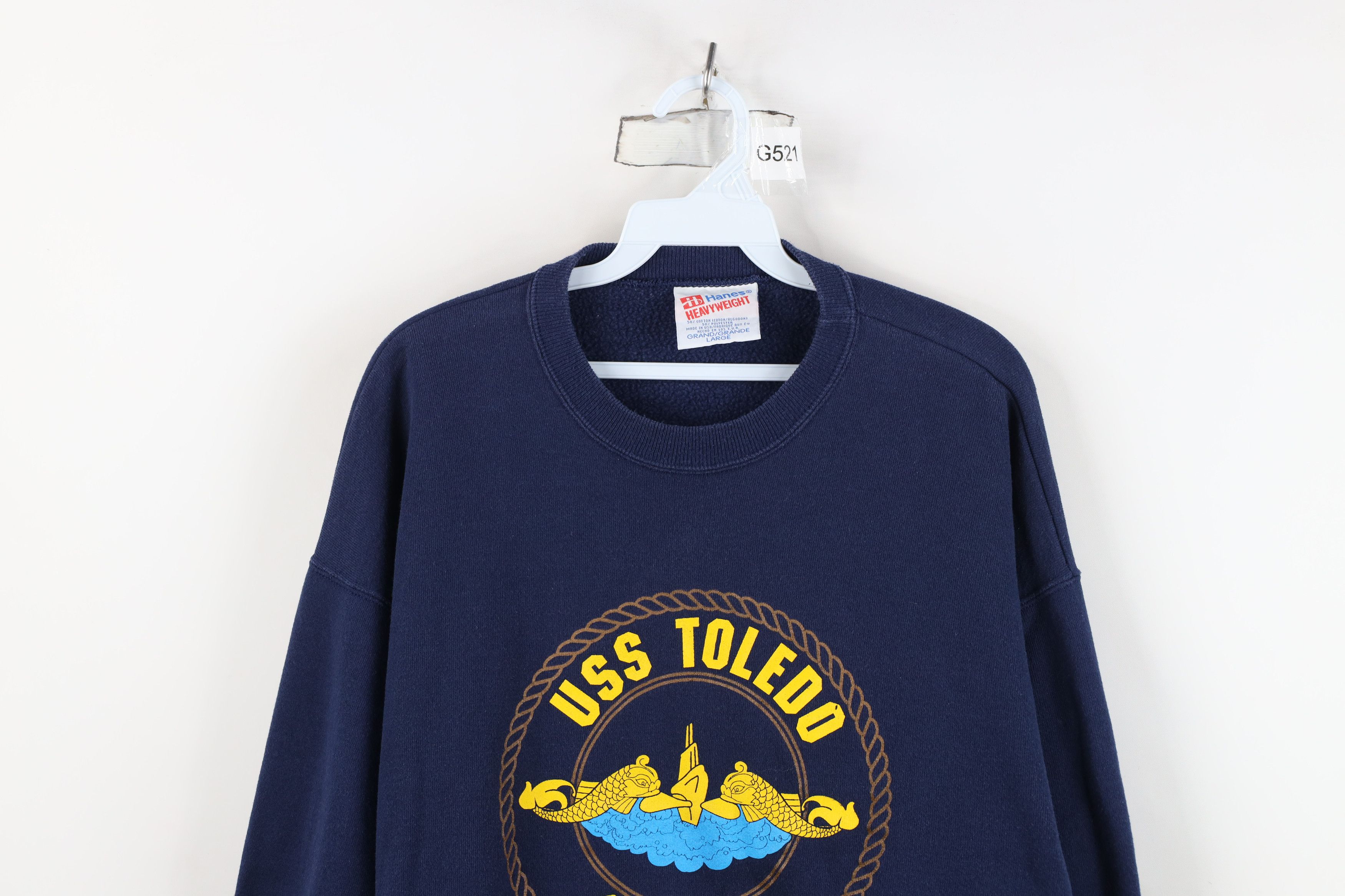 Vintage Vintage 90s Spell Out SSN 769 USS Toledo Sweatshirt Blue USA Size US L / EU 52-54 / 3 - 2 Thumbnail