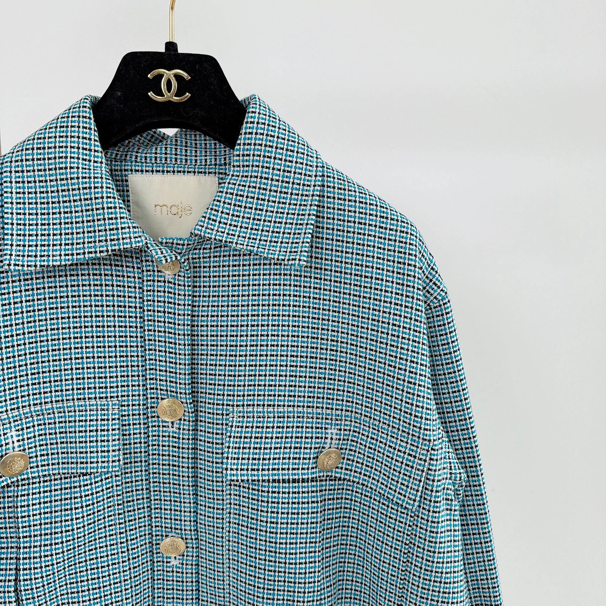 Maje Maje Blue Checkered Jacket Size 36 Size XS / US 0-2 / IT 36-38 - 3 Thumbnail