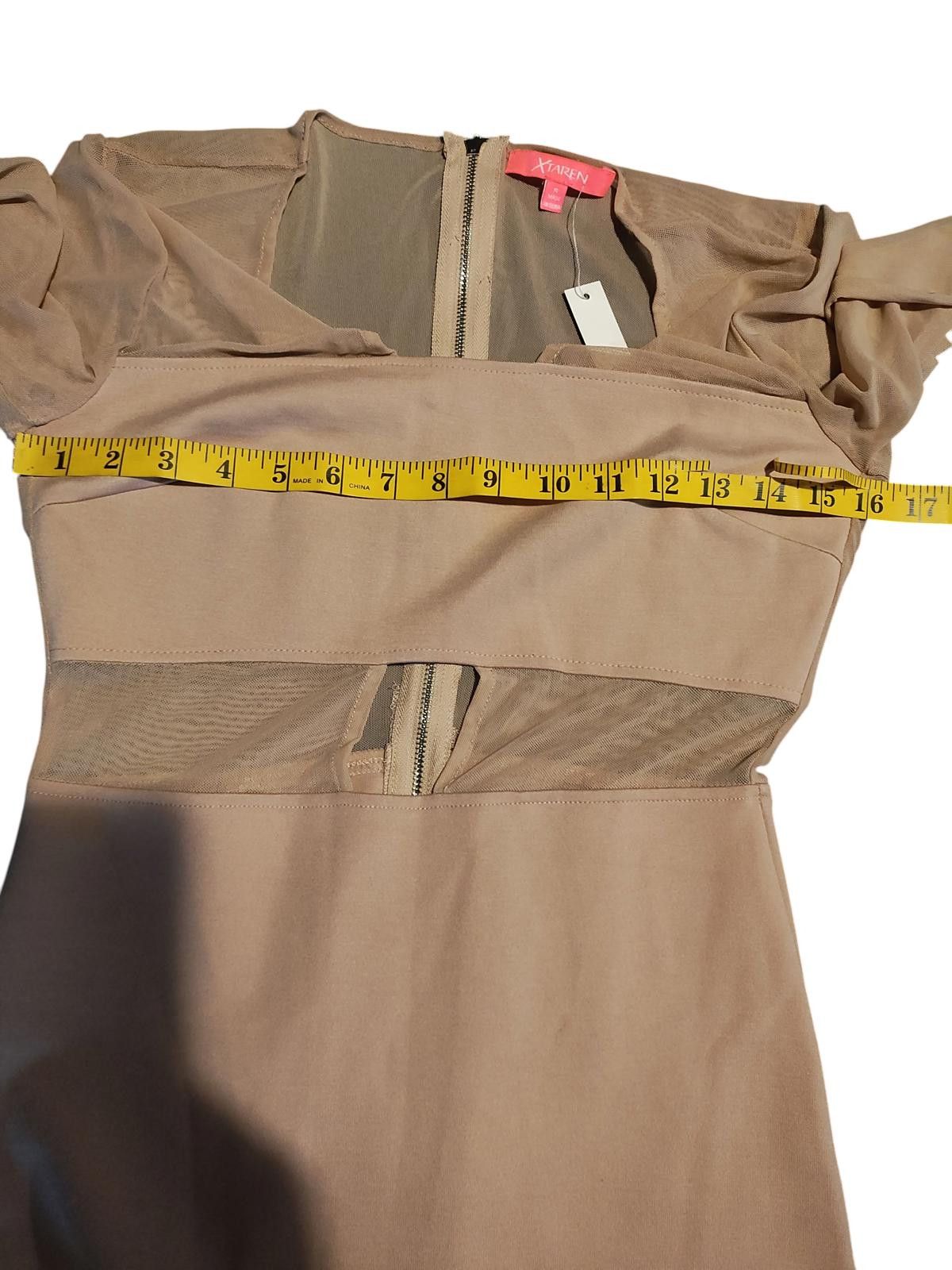Designer Beige Long Sleeve Cutout Bodycon Dress by XTaren Size S / US 4 / IT 40 - 7 Thumbnail