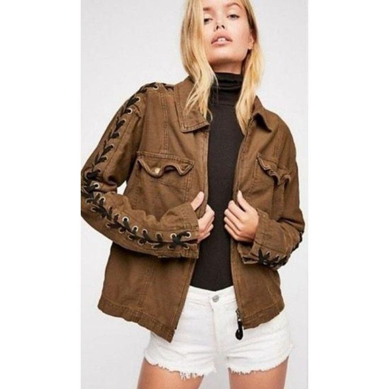 Free People New Free People Faye Military Jacket Retail $168 Small Moss Size S / US 4 / IT 40 - 1 Thumbnail