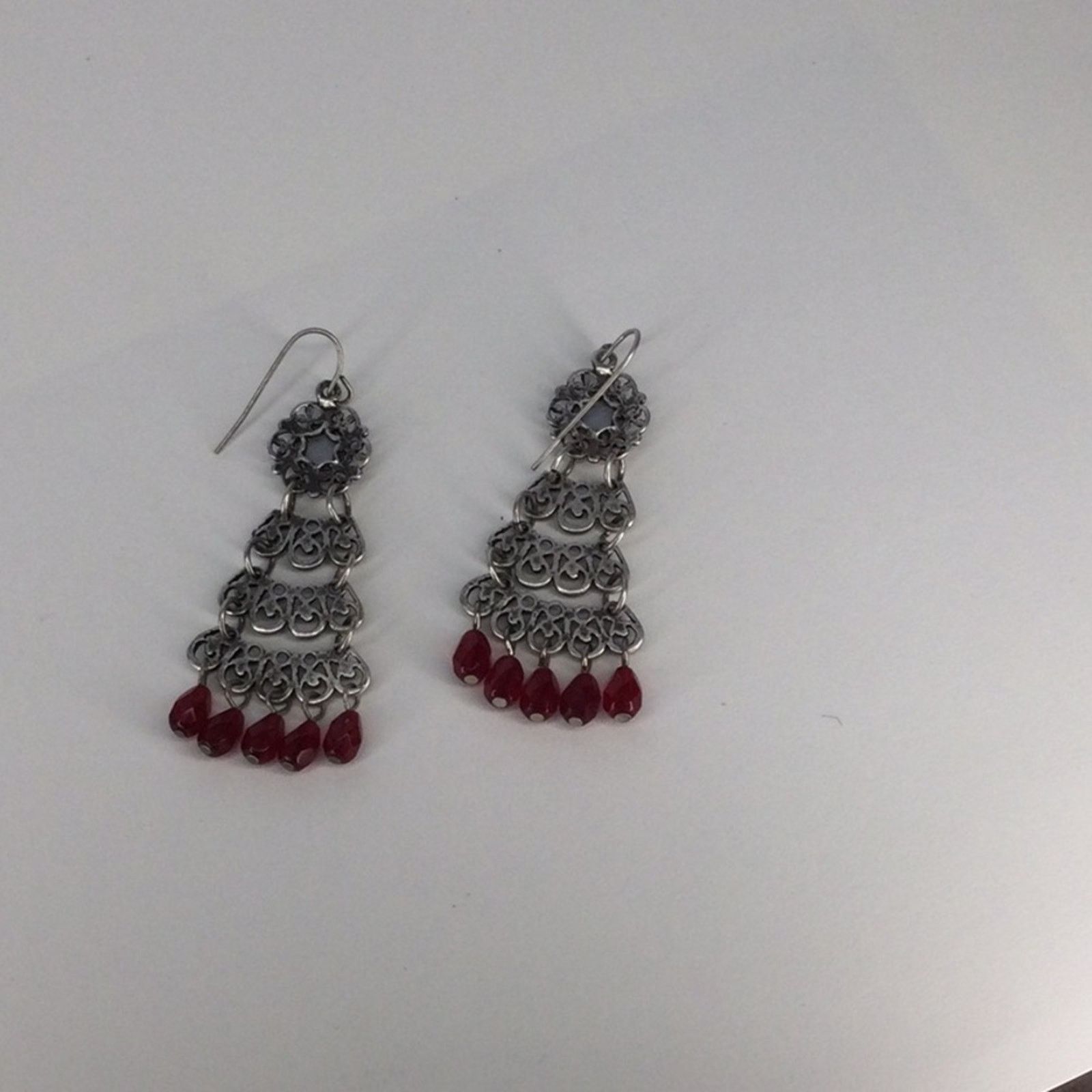 Other Retro 1990's Silver Tone Garnet Bead Chandelier Earrings Size ONE SIZE - 16 Thumbnail