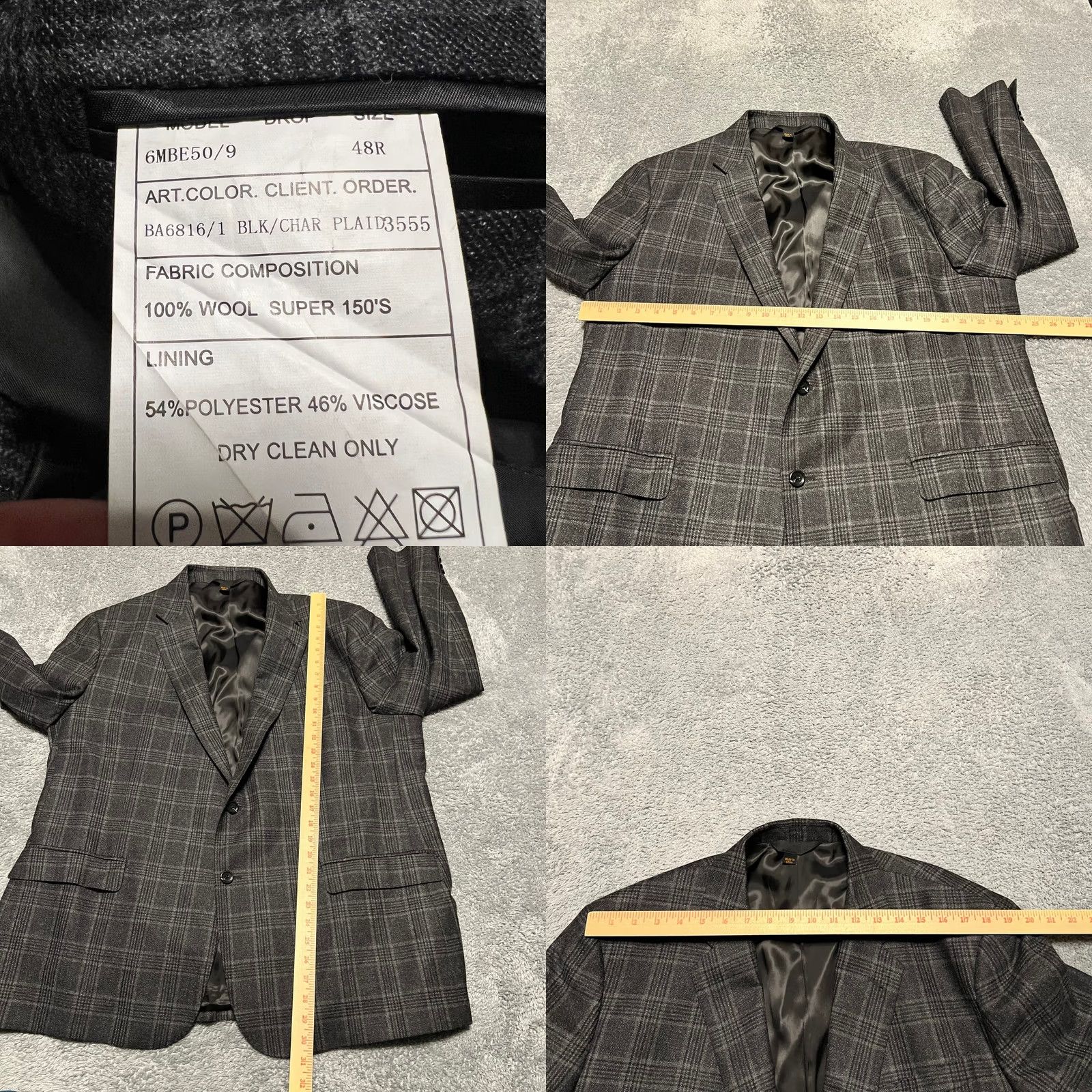 Vintage Baroni Blazer Mens 48R Super 150s Gray Plaid Wool Sport Coat Jacket Size 48R - 8 Thumbnail