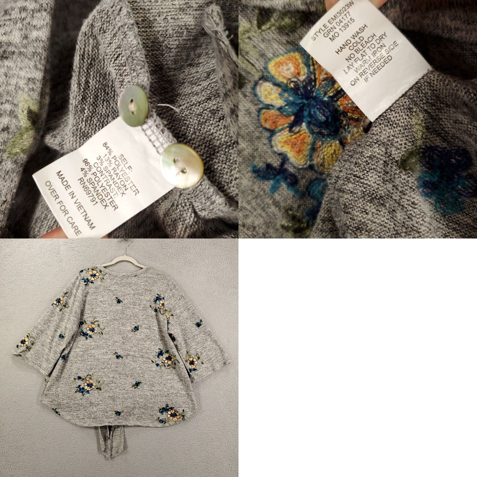 Anthropologie Cardigan 2X Gray Floral Heathered Anthropologie Button Front Tie Womens Size XXL / US 16-18 / IT 52-54 - 8 Thumbnail