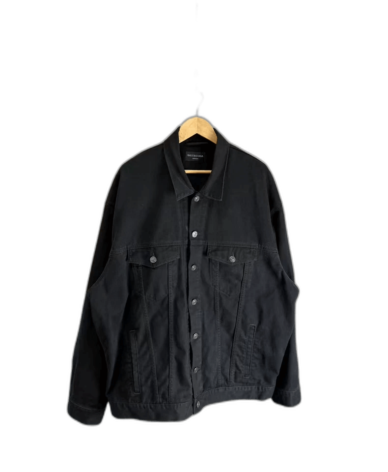 Balenciaga Balenciaga Black Denim Jacket with Tape Detail-yf Size US M / EU 48-50 / 2 - 1 Thumbnail