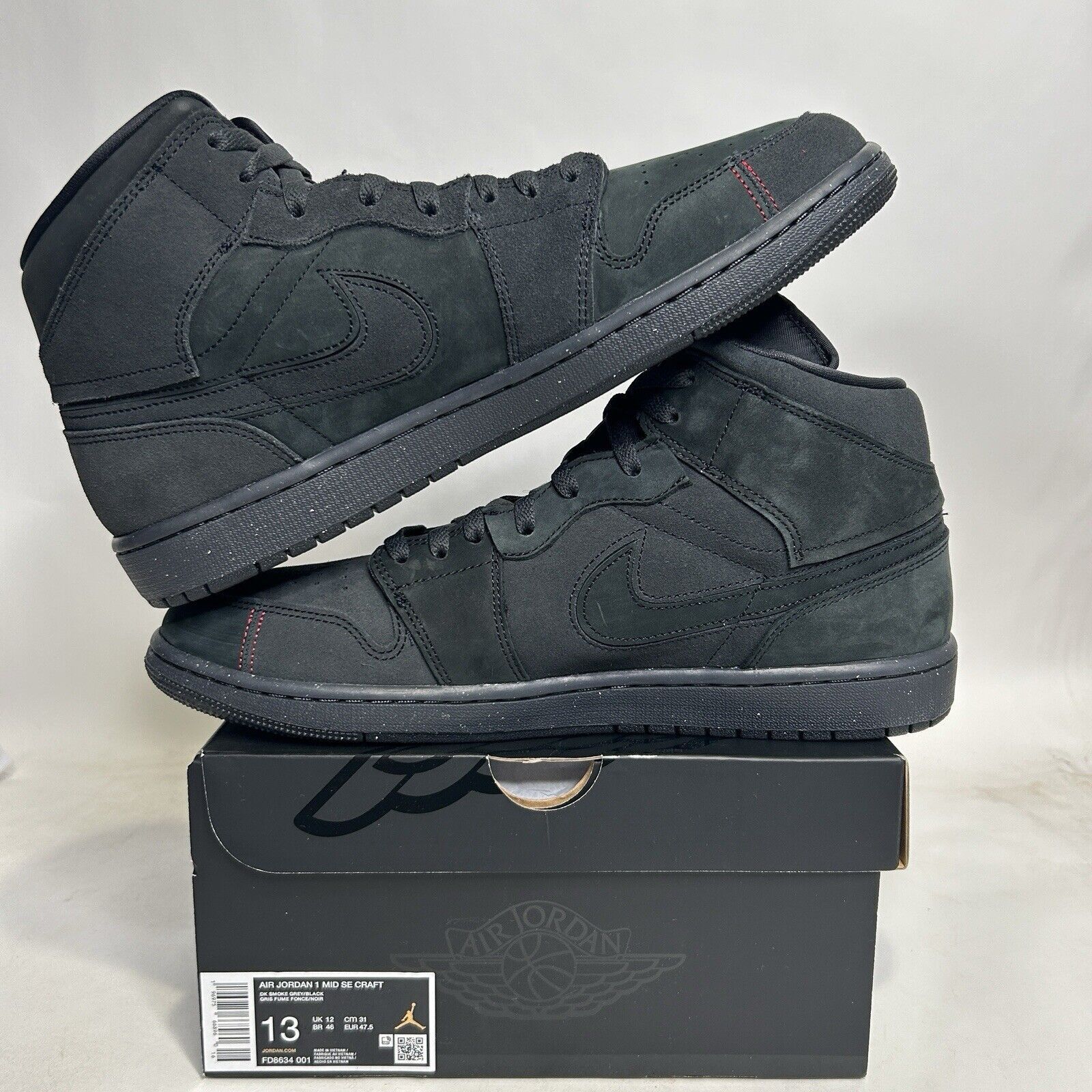 Nike Nike Air Jordan 1 Mid SE Craft “Black Dark Smoke Gray” 2024 Size US 13 / EU 46 - 3 Thumbnail