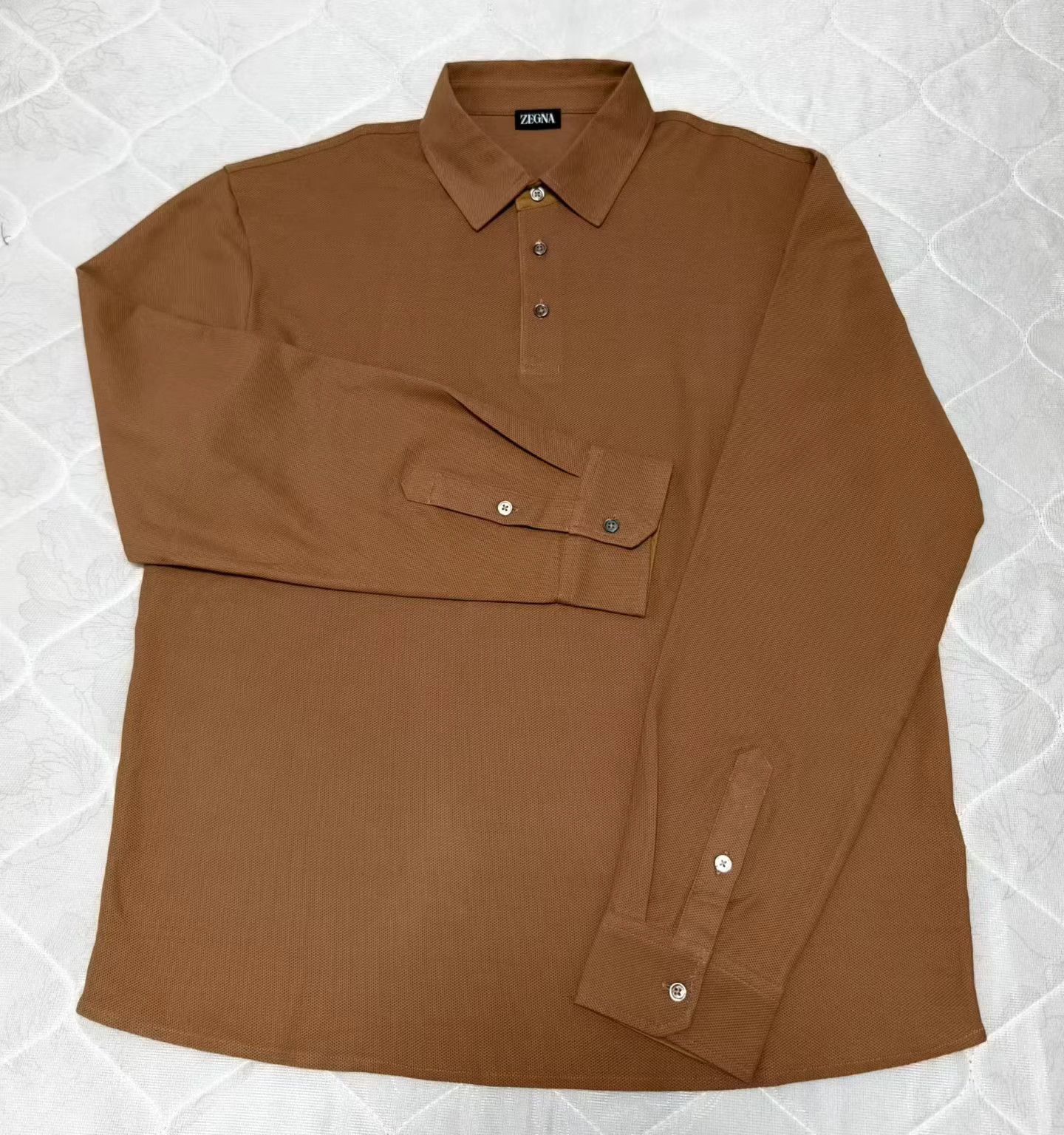 Ermenegildo Zegna Zegna long-sleeve caramel polo shirt Size US XXL / EU 58 / 5 - 2 Thumbnail