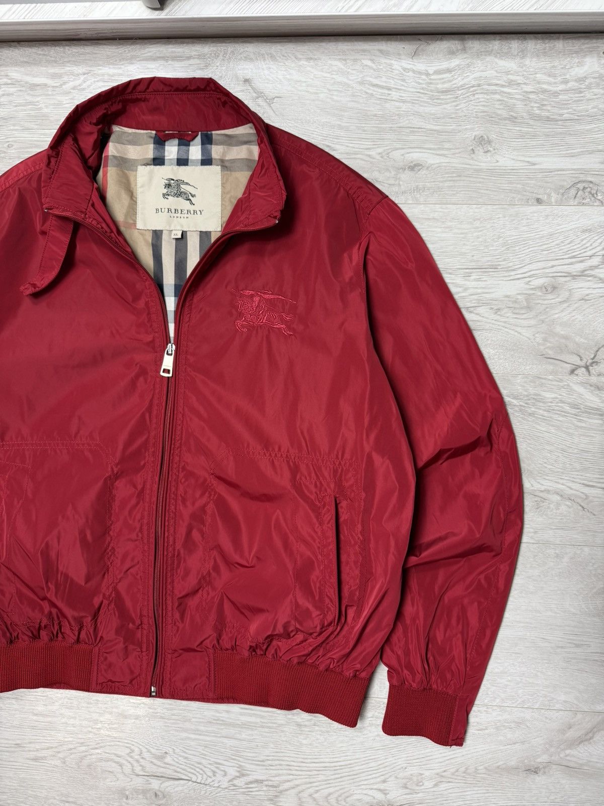 Burberry London Red Bomber Jacket Nova Check Lining