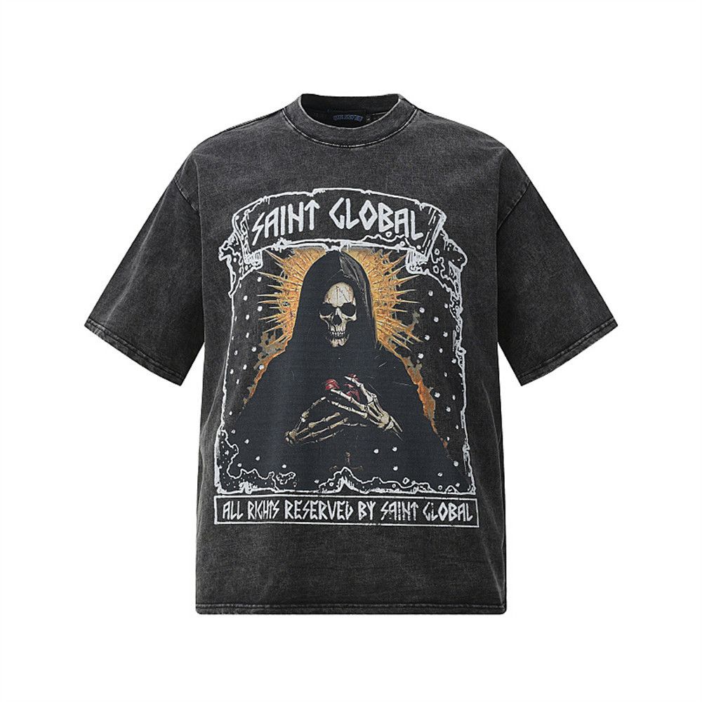Vintage Distressed Washed Loose T-Shirt with Skull Graphic Print Size US M / EU 48-50 / 2 - 1 Thumbnail