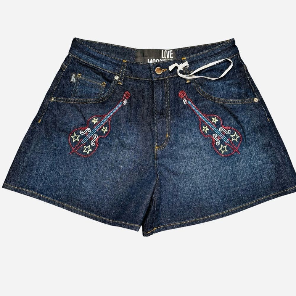 Love Moschino New Love Moschino Embroidered Guitar Denim Shorts Size 26 Size 26" / US 2 / IT 38 - 3 Thumbnail