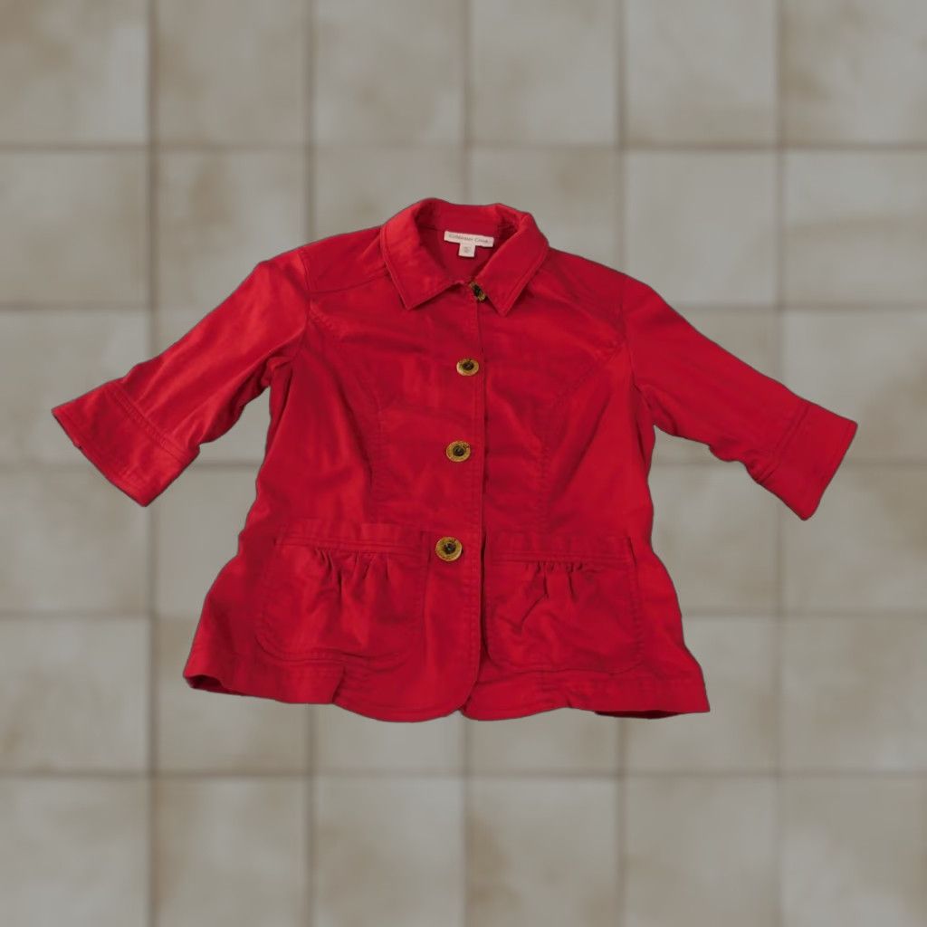 Coldwater Creek Coldwater Creek Jacket Womens Small Button Up 3/4 Sleeve Cotton Blend Pockets Red Solid Twill Vintage No Womens Menus Size S / US 4 / IT 40 - 1 Thumbnail