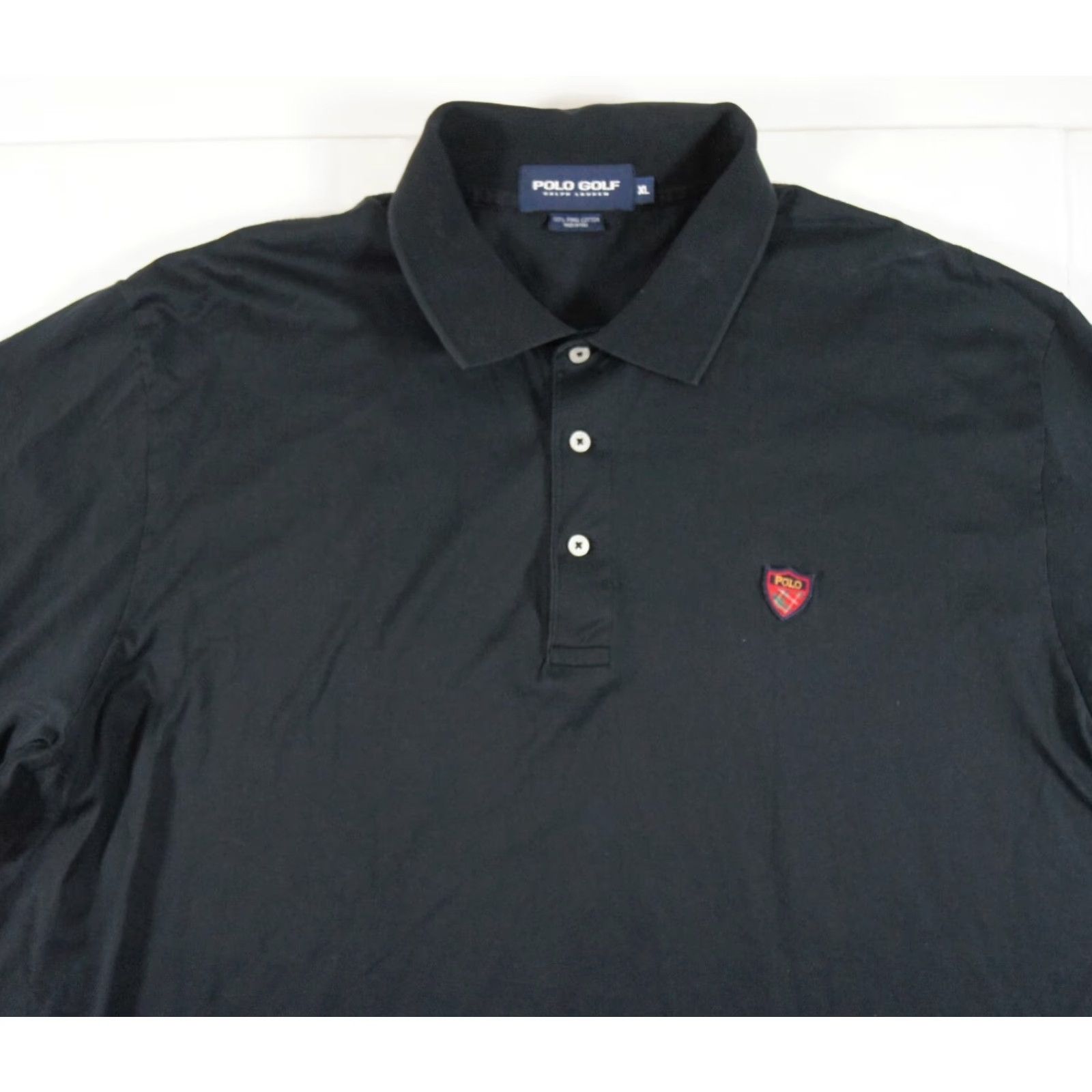 Ralph Lauren VINTAGE Polo Golf Ralph Lauren Shirt Mens XL Black Short Sleeve Crest Logo Pima Cotton Polo Men's XL Black Crest Logo 90s/Preppy Size US XL / EU 56 / 4 - 2 Thumbnail