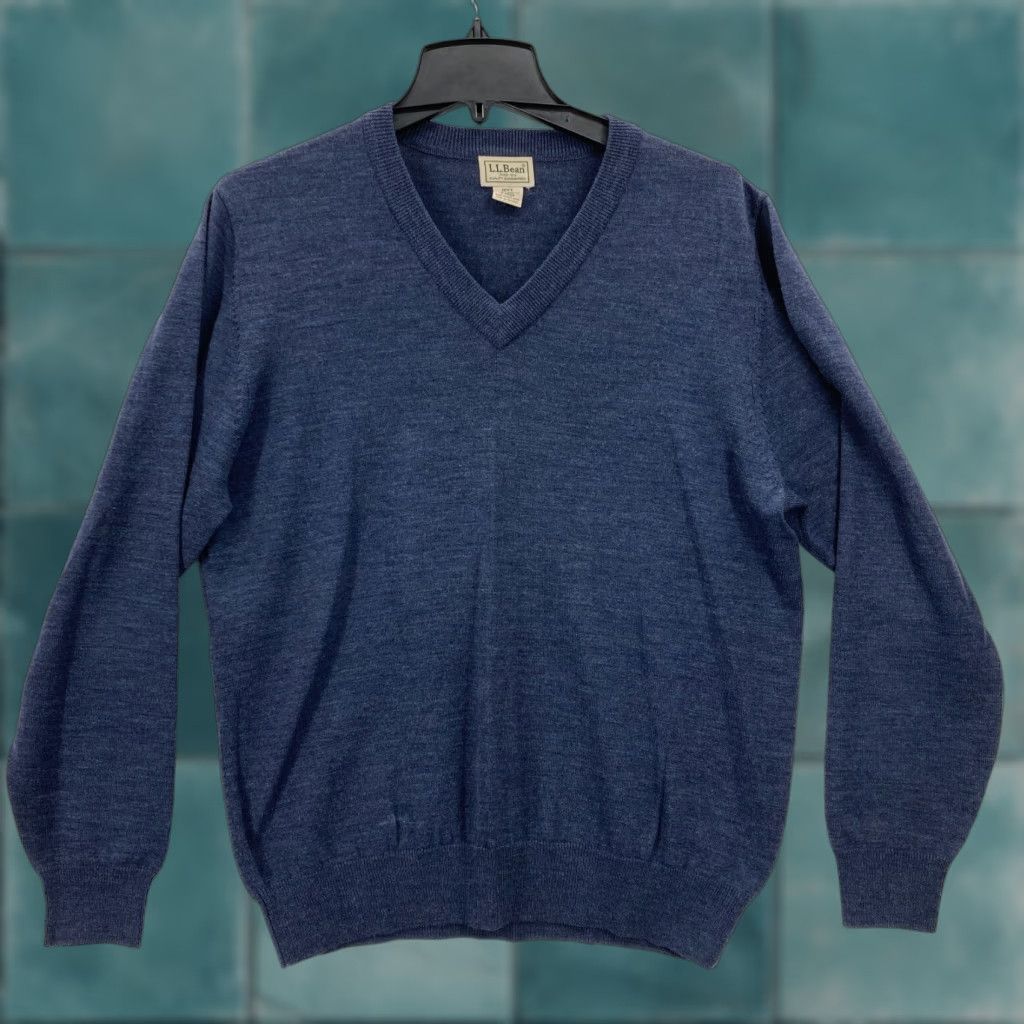 Vintage L.L. Bean Merino Wool Sweater Mens Medium Blue V Neck Pullover Casual Knit Shirt Size US M / EU 48-50 / 2 - 1 Thumbnail