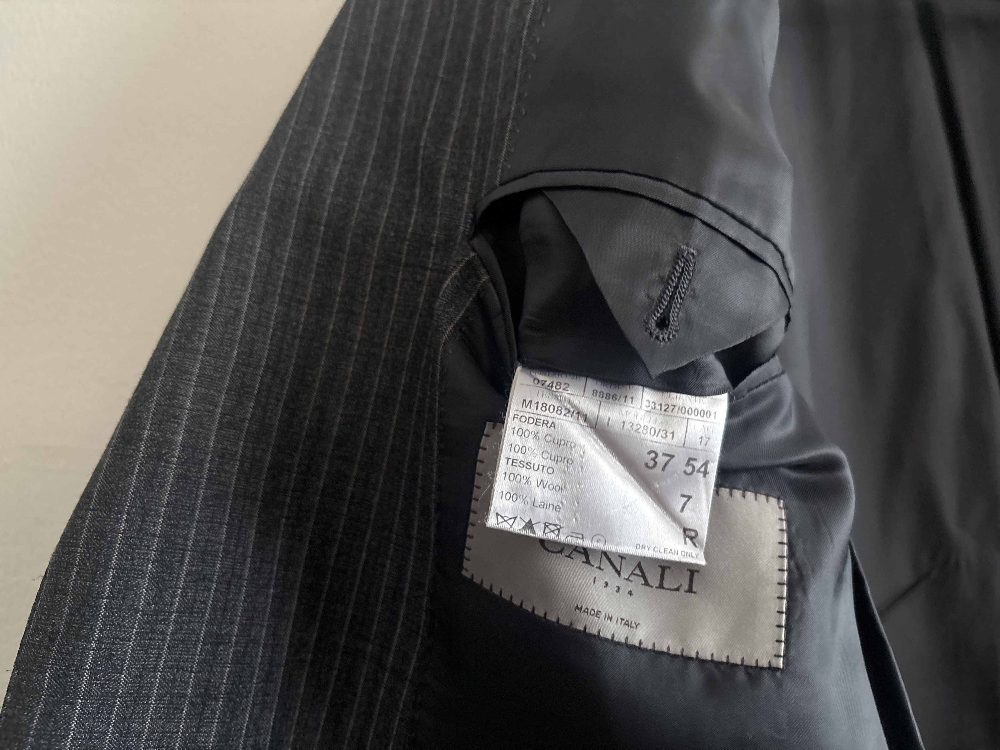 Canali $2100 Charcoal Grey Pinstripe Wool Suit -- 44 Pants 36 Size 44R - 20 Thumbnail