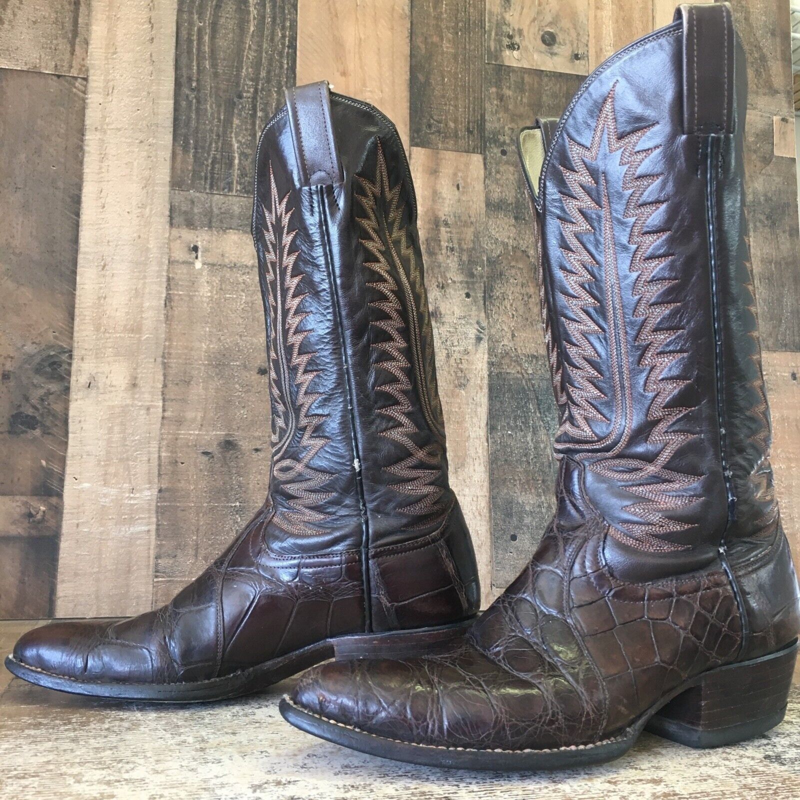image of Cowtown Vintage Alligator Brown Cowboy Boots Mens 9.5 D
