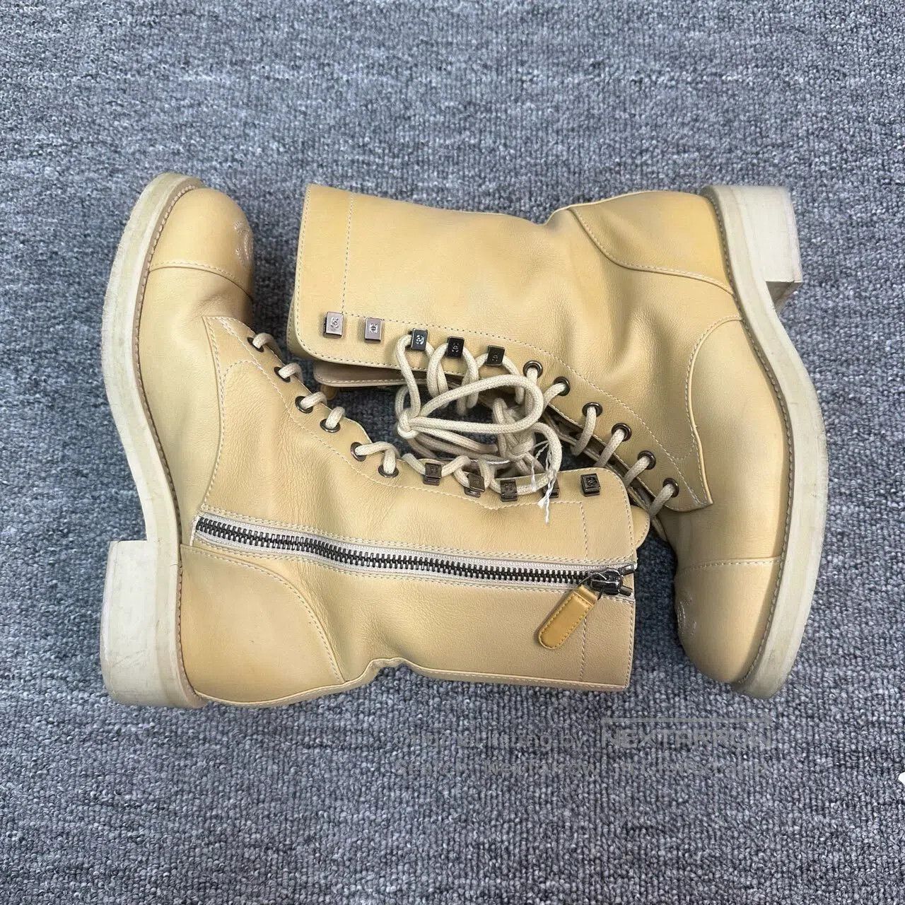 Chanel beige logo combat boots by Chanel. Size US 5.5 / IT 35.5 - 3 Thumbnail
