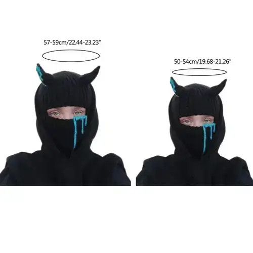 Anime Black Devil Horn knit Balaclava Ski Mask Size ONE SIZE - 4 Thumbnail