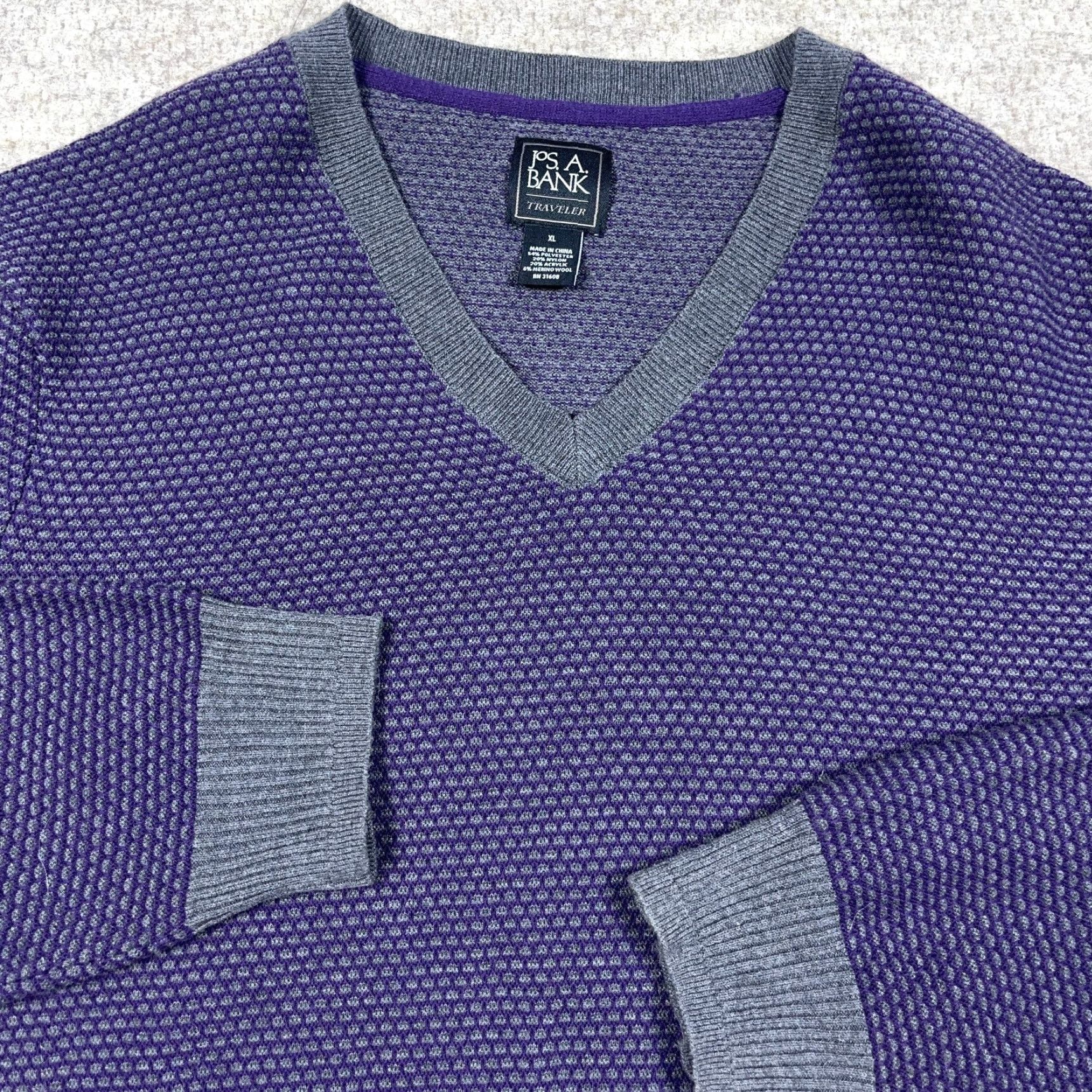 Jos. A. Bank Jos. A. Bank Sweater Men XL Purple Gray Spotted V Neck Grandpa Travler Knit Adult Size US XL / EU 56 / 4 - 2 Thumbnail