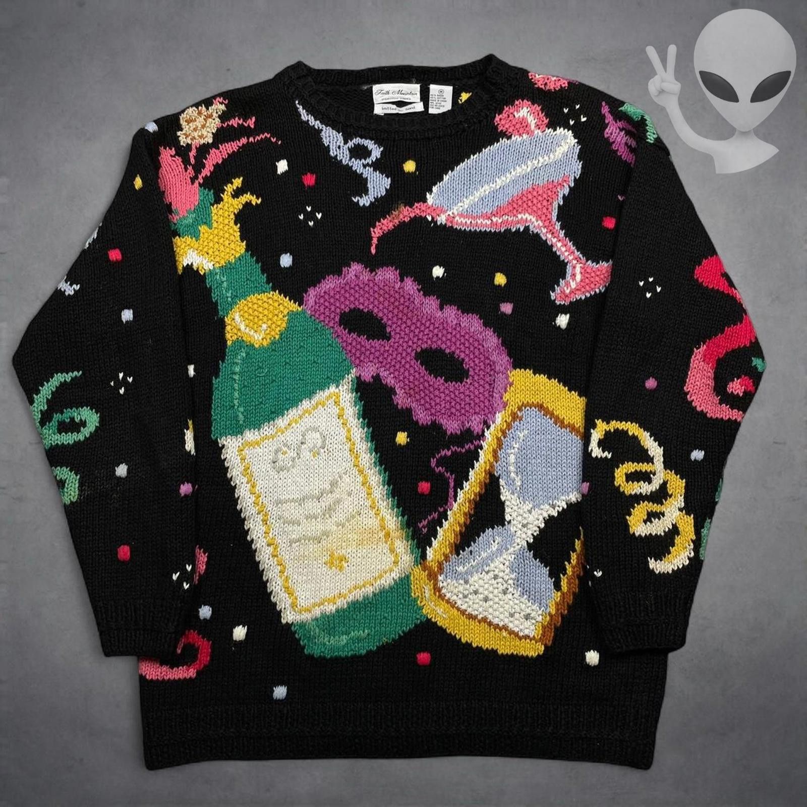 Unknown London Vintage 90s Hand Knit Sweater Medium Black New Years Eve Size US M / EU 48-50 / 2 - 1 Thumbnail