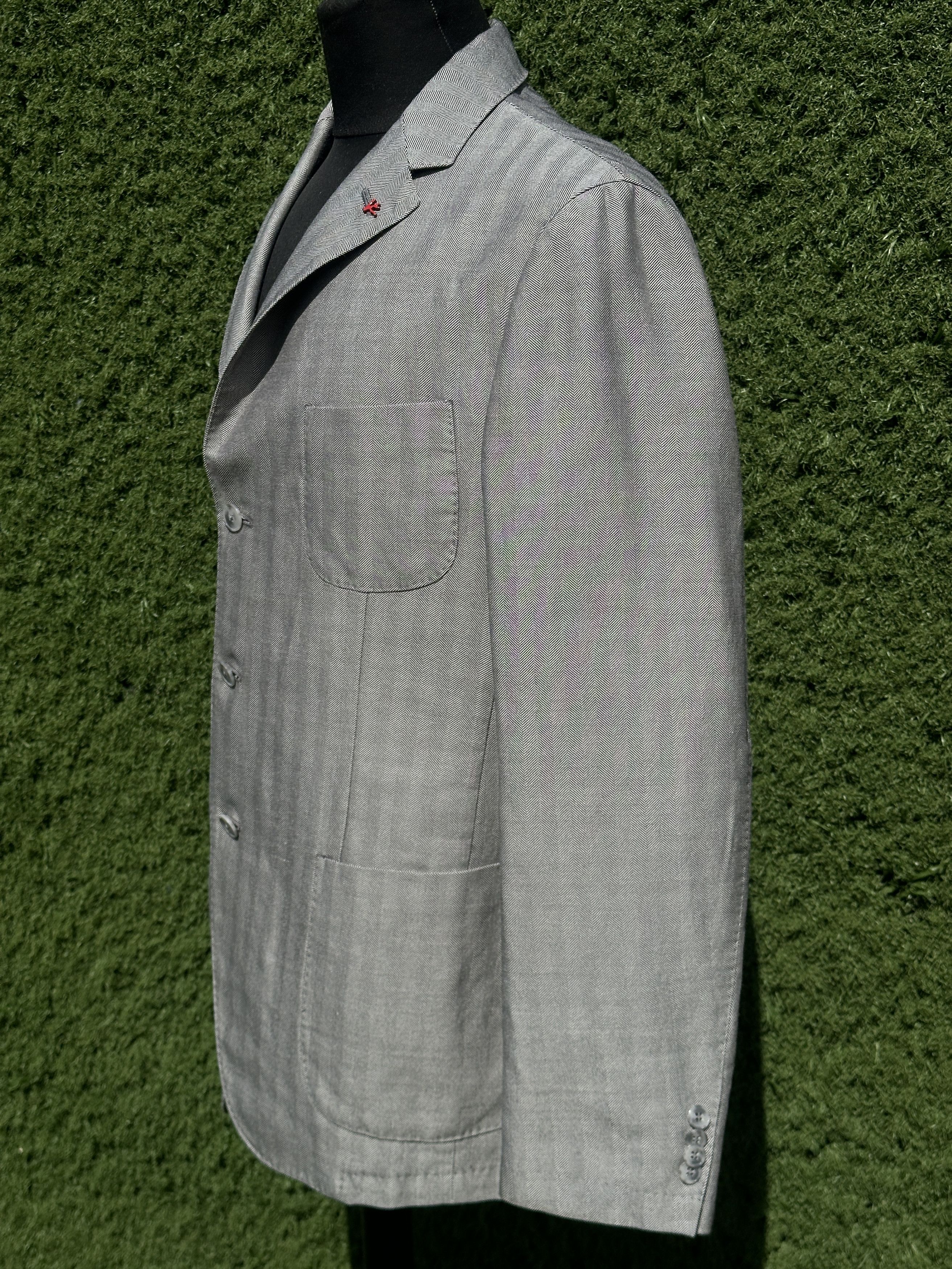Isaia Isaia Napoli Suit Jacket 52 Gray Wool Linen Sport Coat 3B Size 52R - 2 Thumbnail