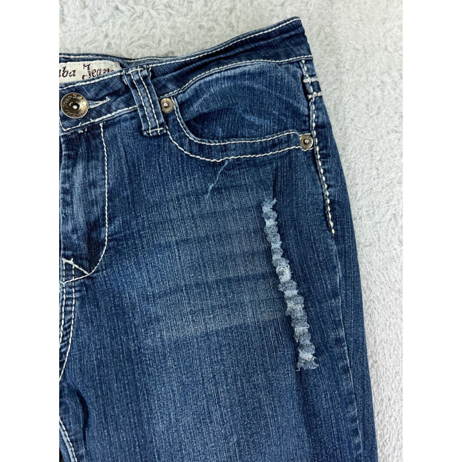 Denime Kaba Jeans Jeans Women Blue Denim Bootcut Distressed Embroidered Cotton Stretch 5-Pocket Regular Inseam 26.5 in 28 Waist Size 32" / US 10 / IT 46 - 7 Thumbnail