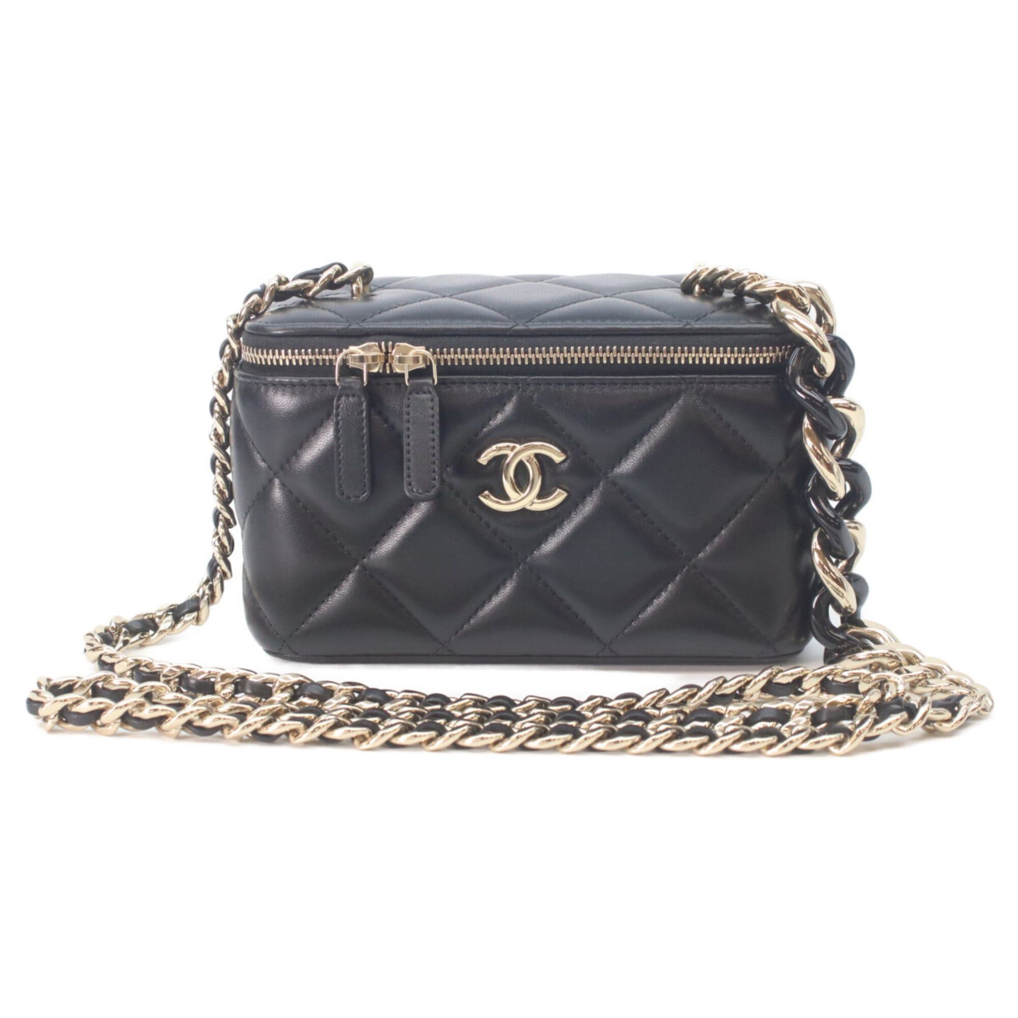 Chanel CHANEL Black Lambskin Gold Hardware Big Chain Shoulder Vanity Bag for Women Size ONE SIZE - 1 Thumbnail