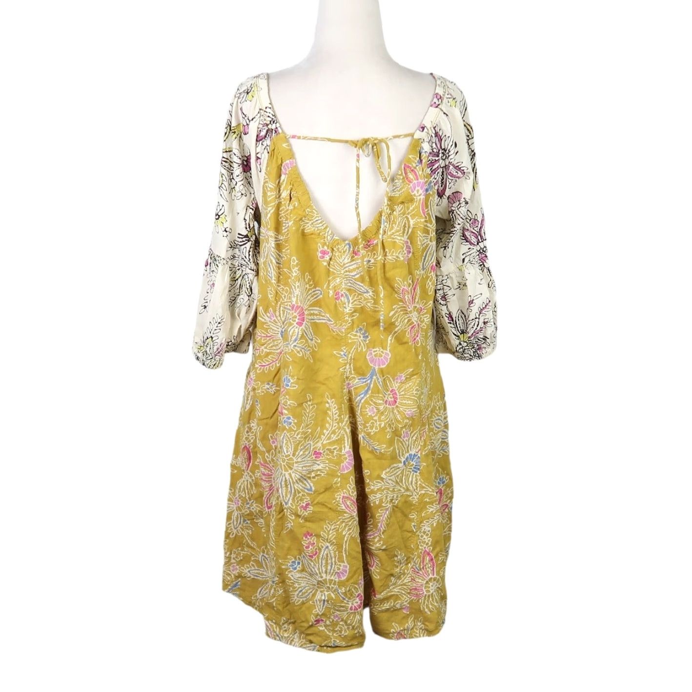 Anthropologie Daily Practice Mollie Tunic Dress Yellow Floral Small Women  Dress Short 3/4 Sleeve Cotton Casual Seasonal Spring Summer Fall Mens?