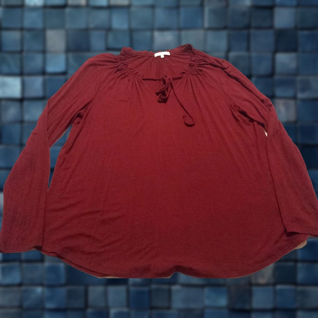Vintage Pleione Blouse Shirt Womens Medium Red Long Sleeve V-Neck Rayon Solid Size M / US 6-8 / IT 42-44 - 1 Thumbnail