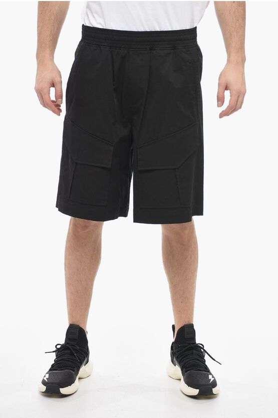 image of Neil Barrett Baggy Fit Jordan Cargo Shorts With Flap Pockets in Black, Men's (Size 31)