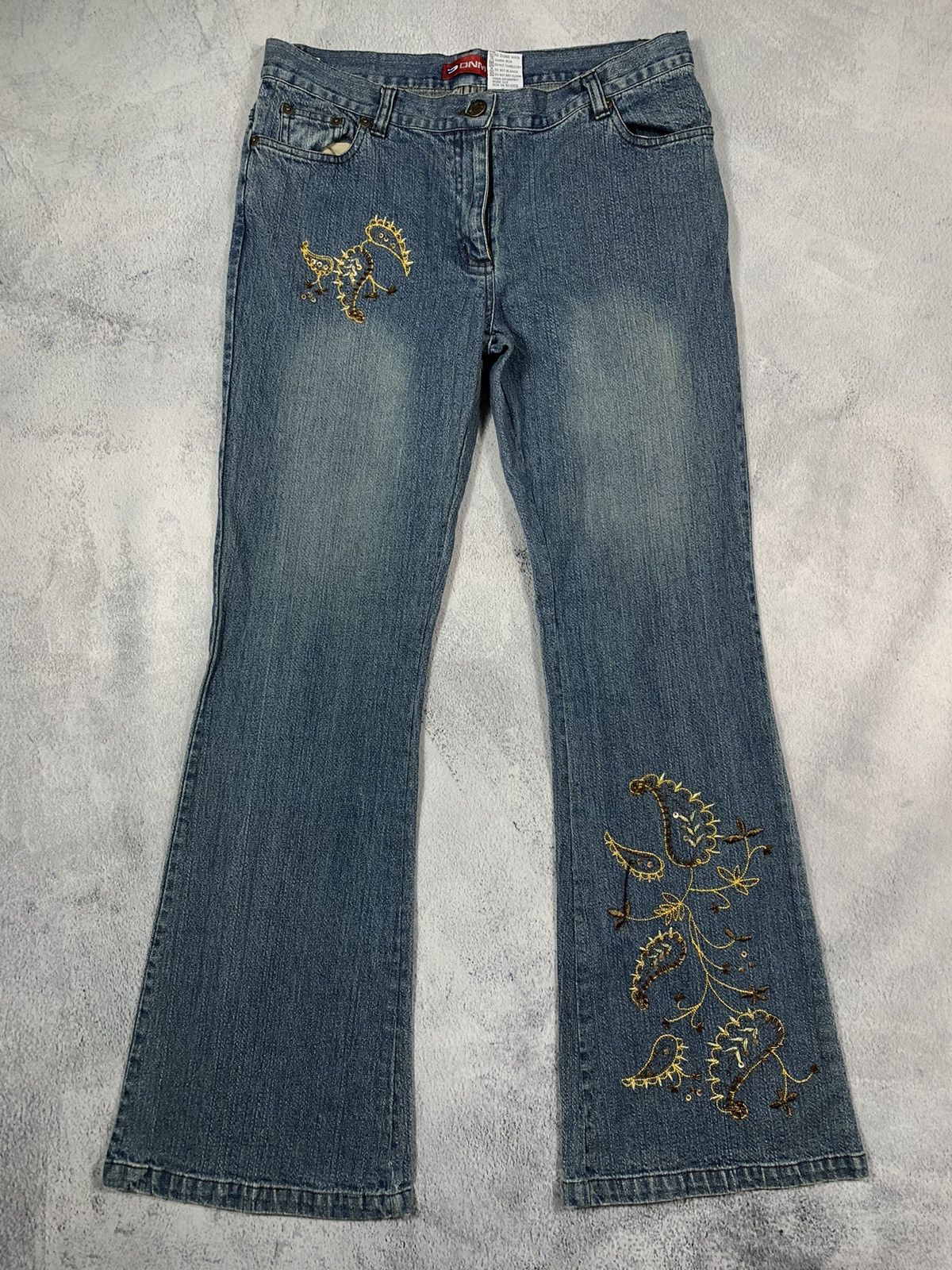 Japanese Brand × Vintage Vintage Y2K Faded Japanese Rhinestones bootcut flared jeans Size 32" / US 10 / IT 46 - 1 Thumbnail